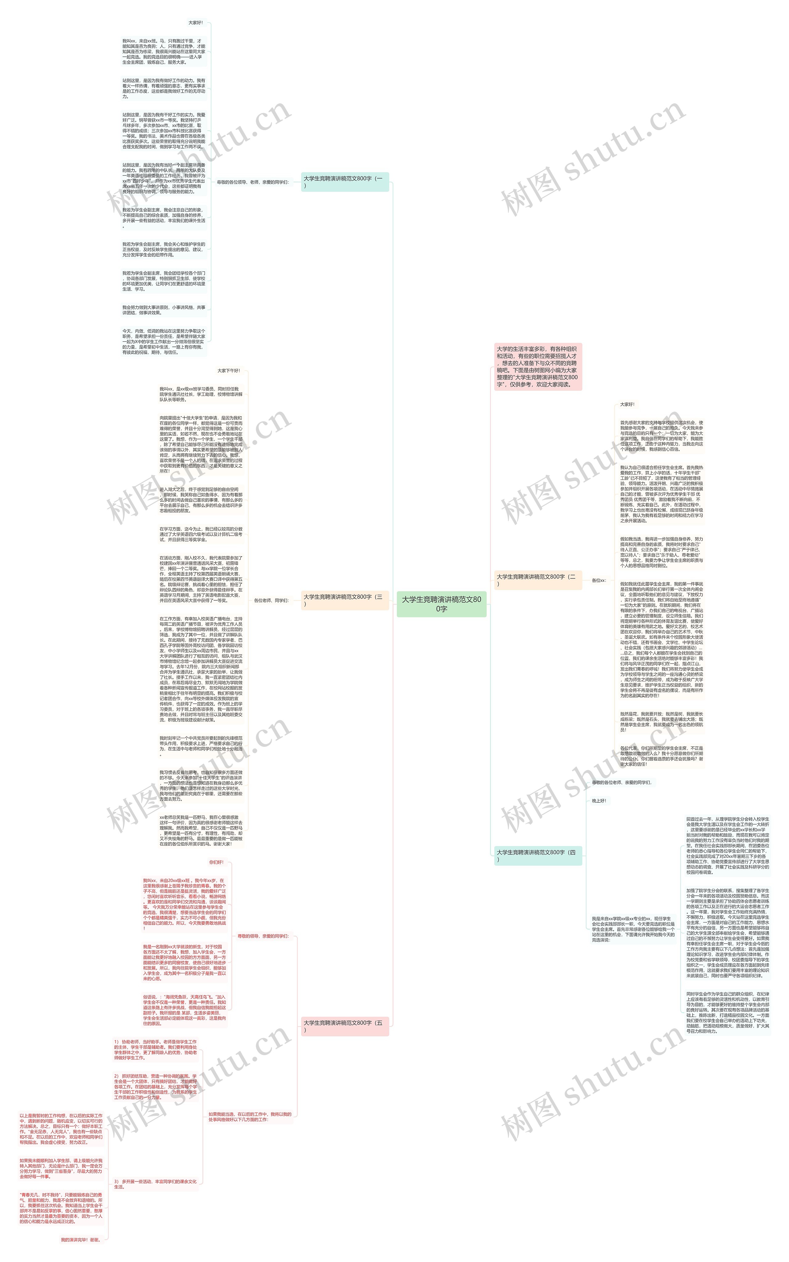 大学生竞聘演讲稿范文800字思维导图