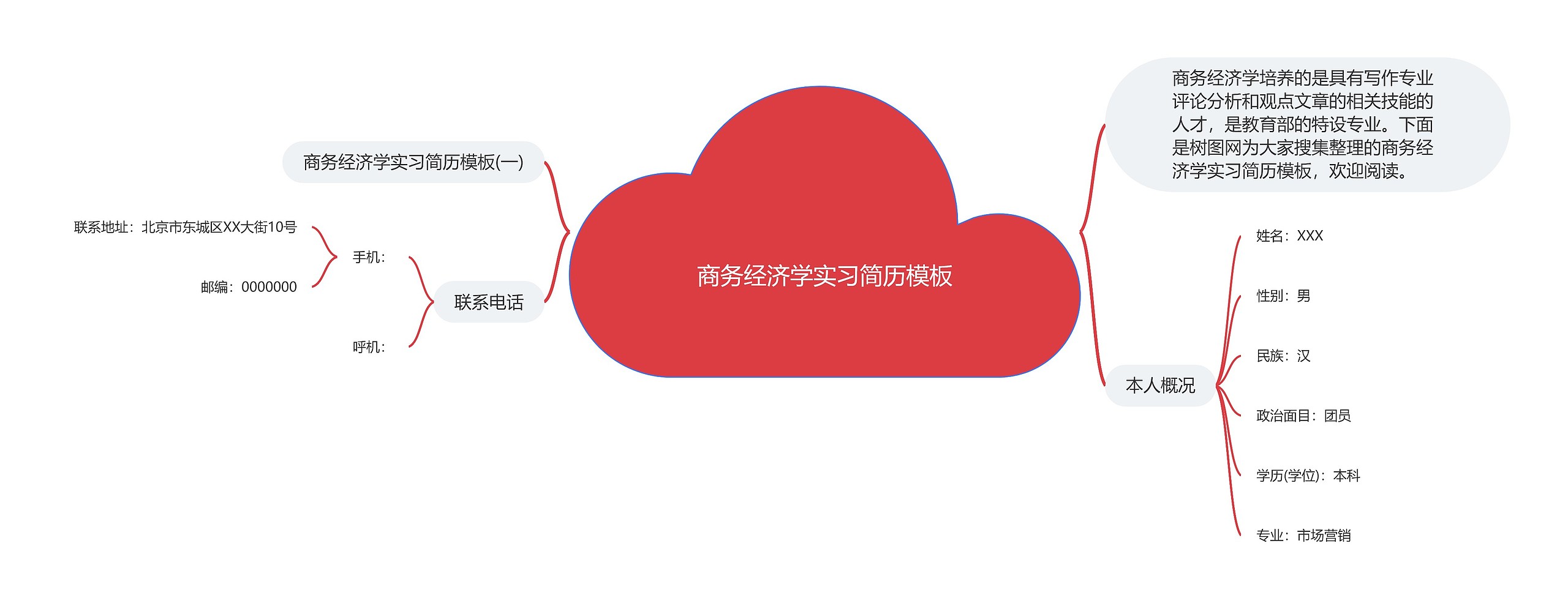 商务经济学实习简历思维导图