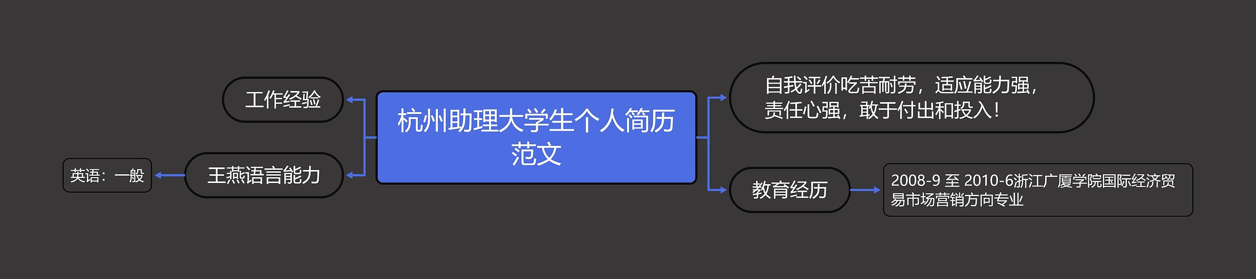 杭州助理大学生个人简历范文思维导图