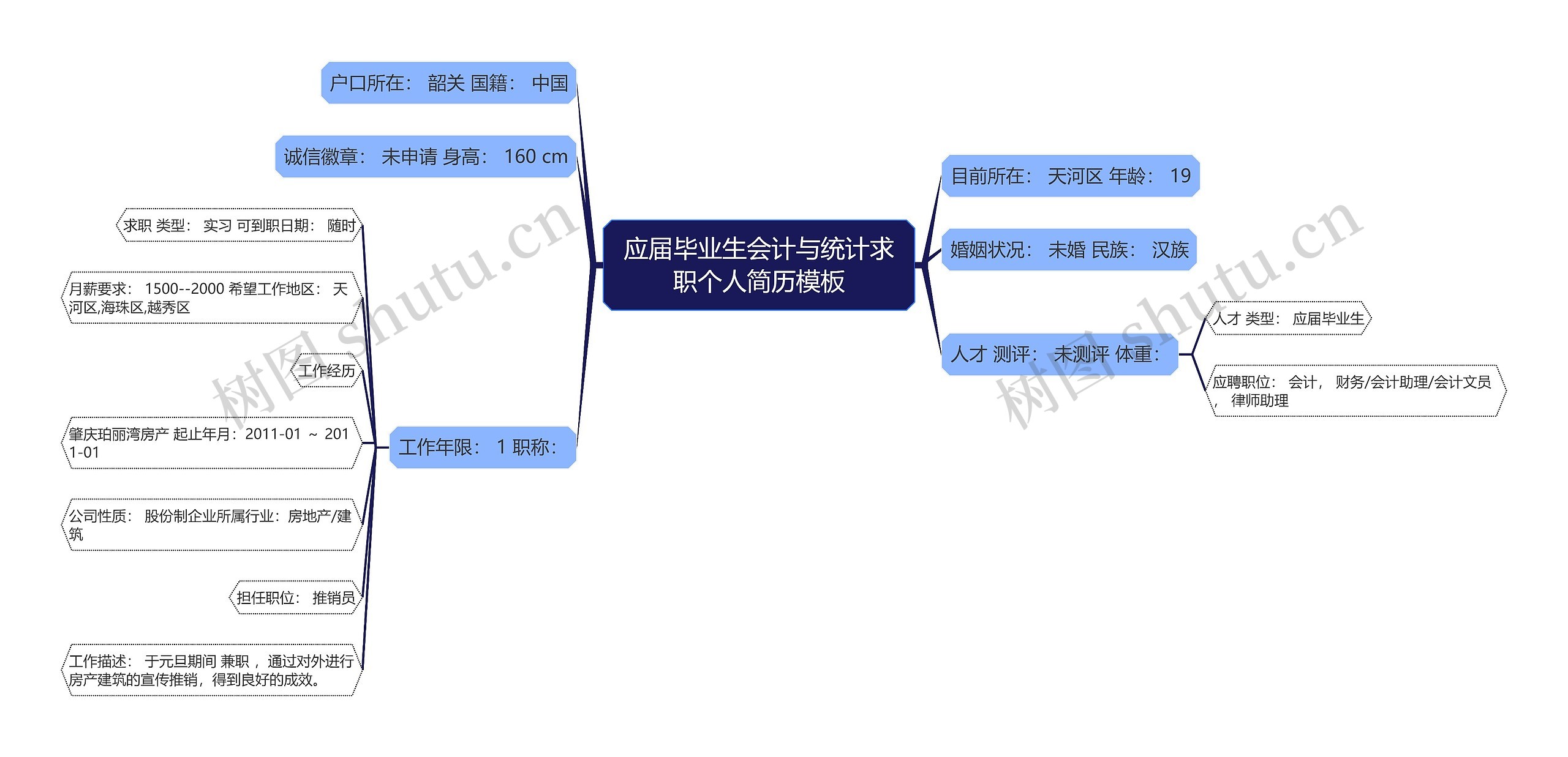 应届毕业生会计与统计求职个人简历思维导图