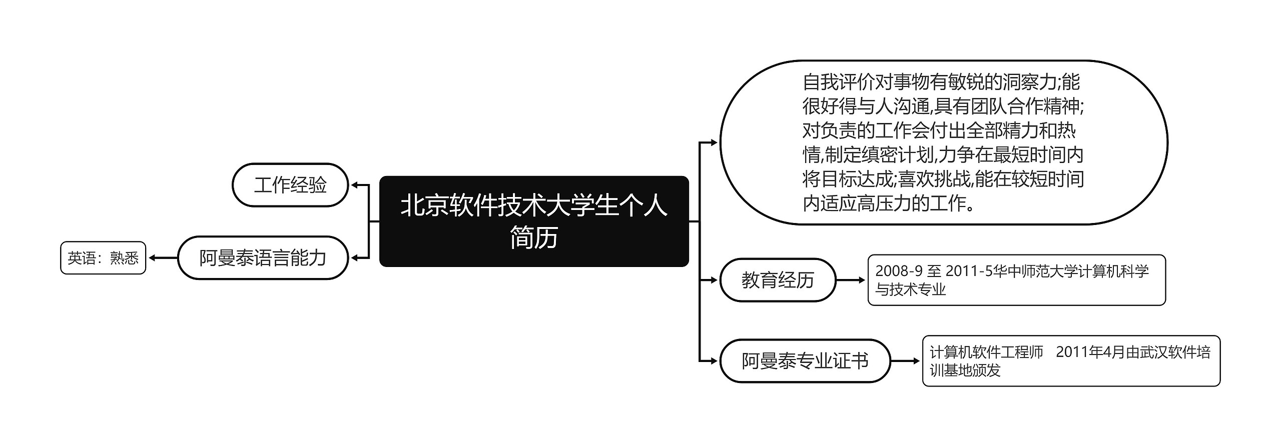 北京软件技术大学生个人简历思维导图