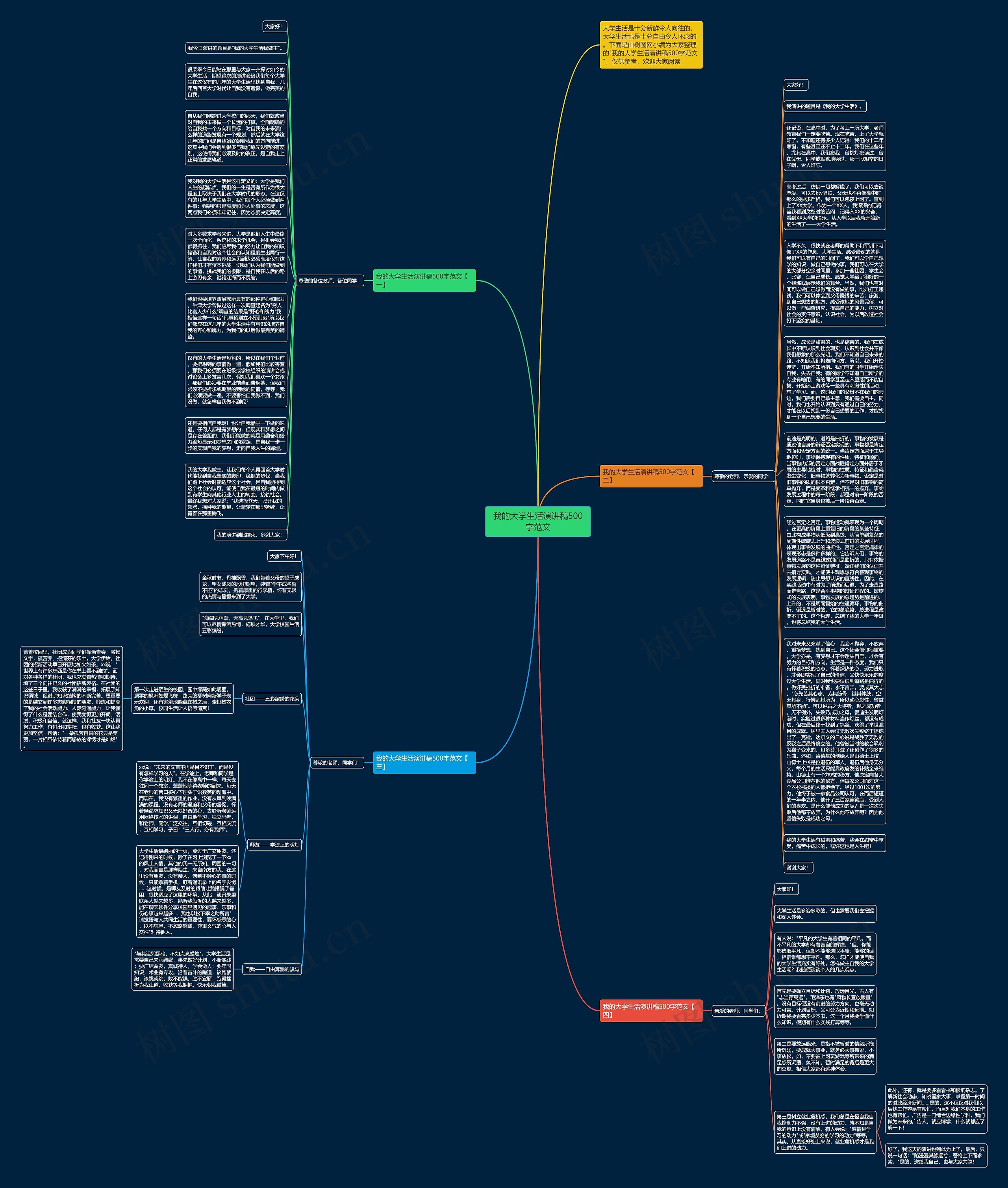 我的大学生活演讲稿500字范文思维导图