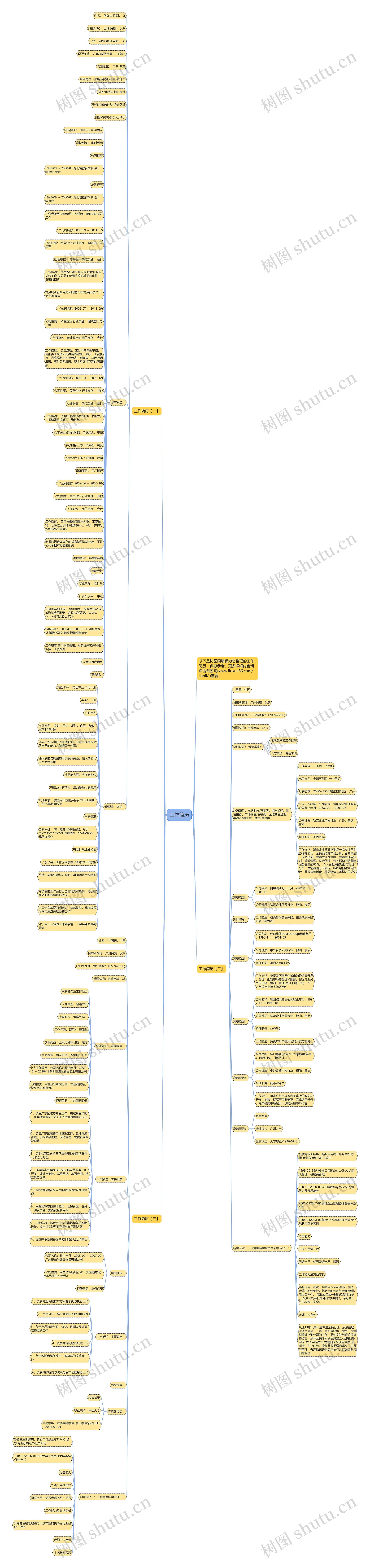工作简历思维导图