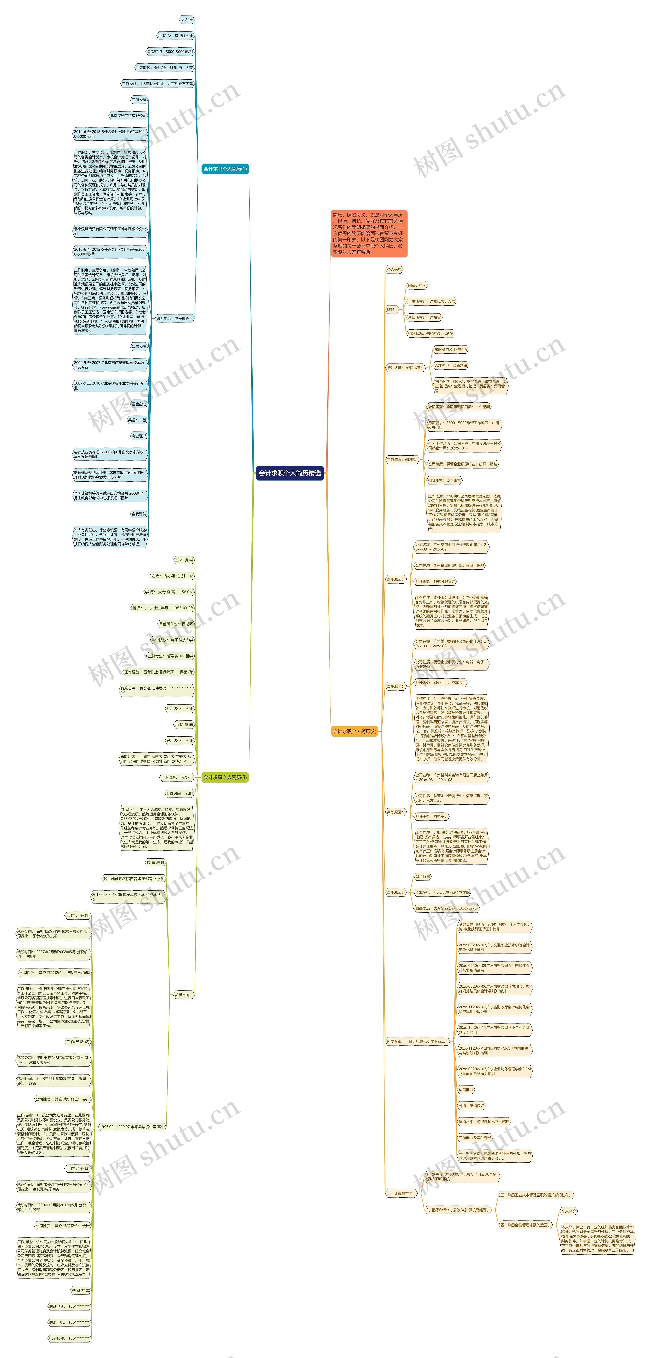 会计求职个人简历精选思维导图