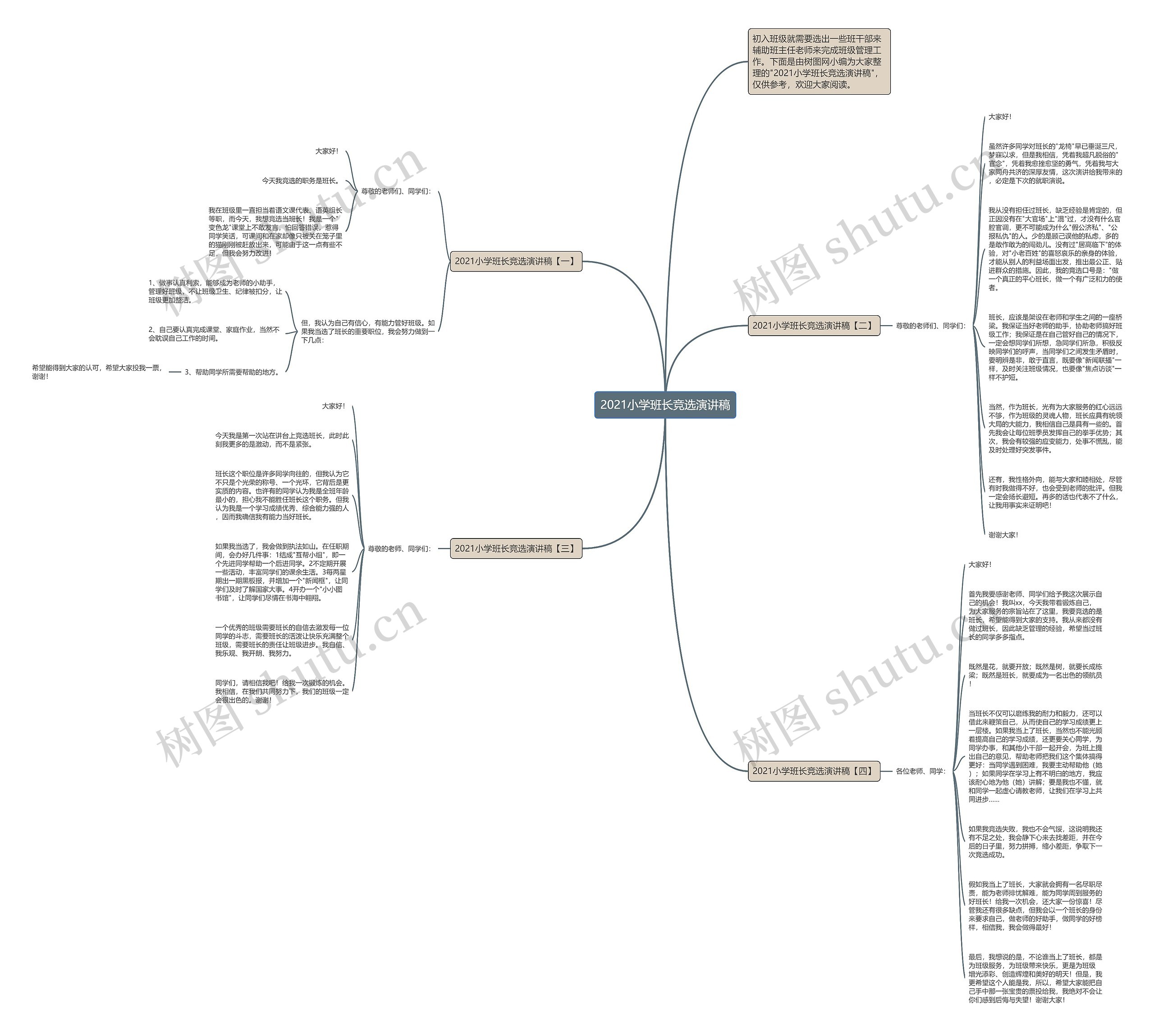2021小学班长竞选演讲稿思维导图