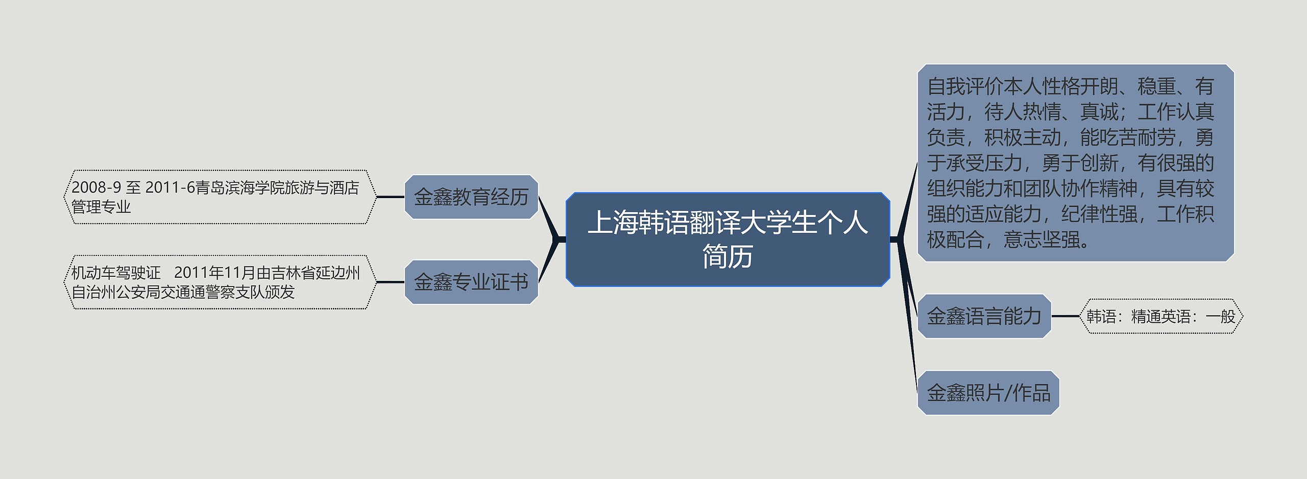 上海韩语翻译大学生个人简历思维导图