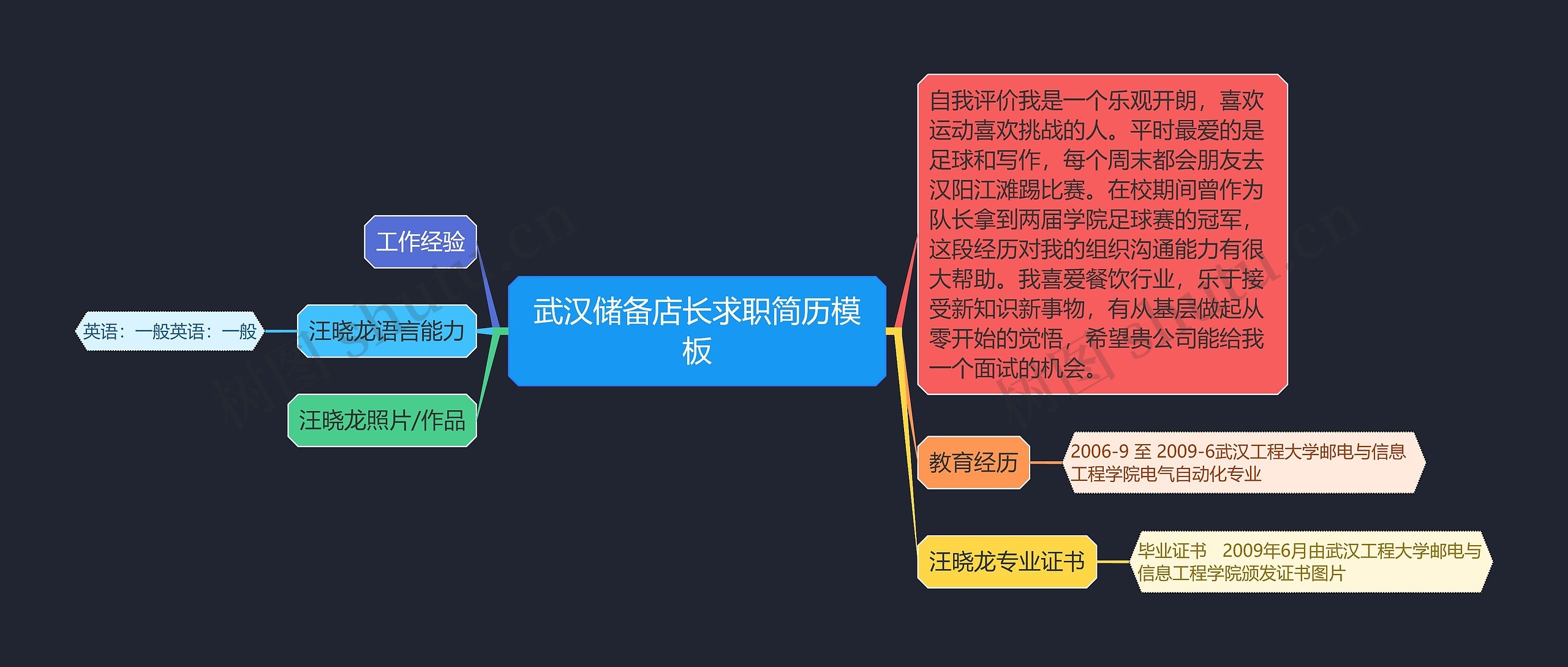 武汉储备店长求职简历思维导图