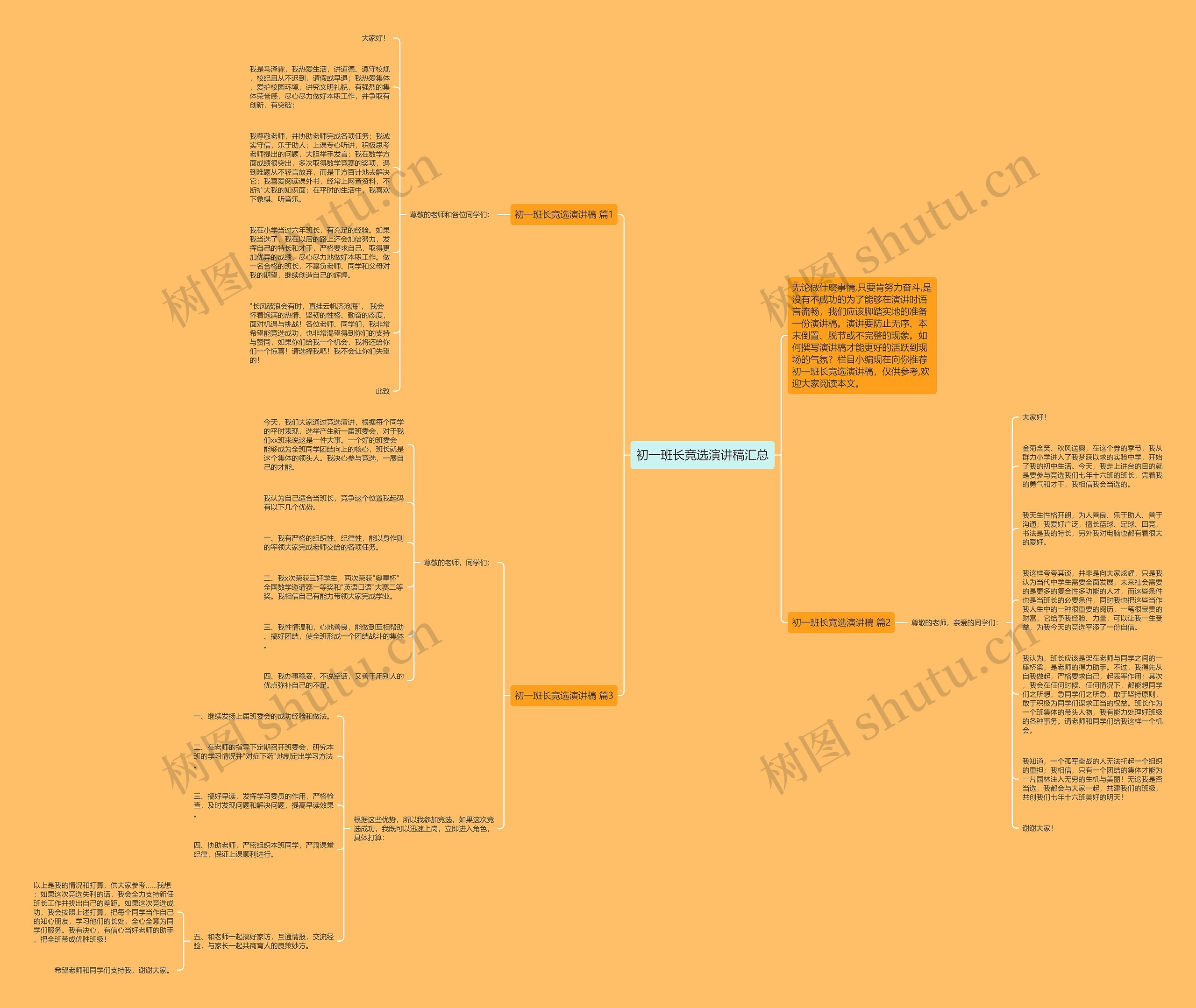 初一班长竞选演讲稿汇总思维导图