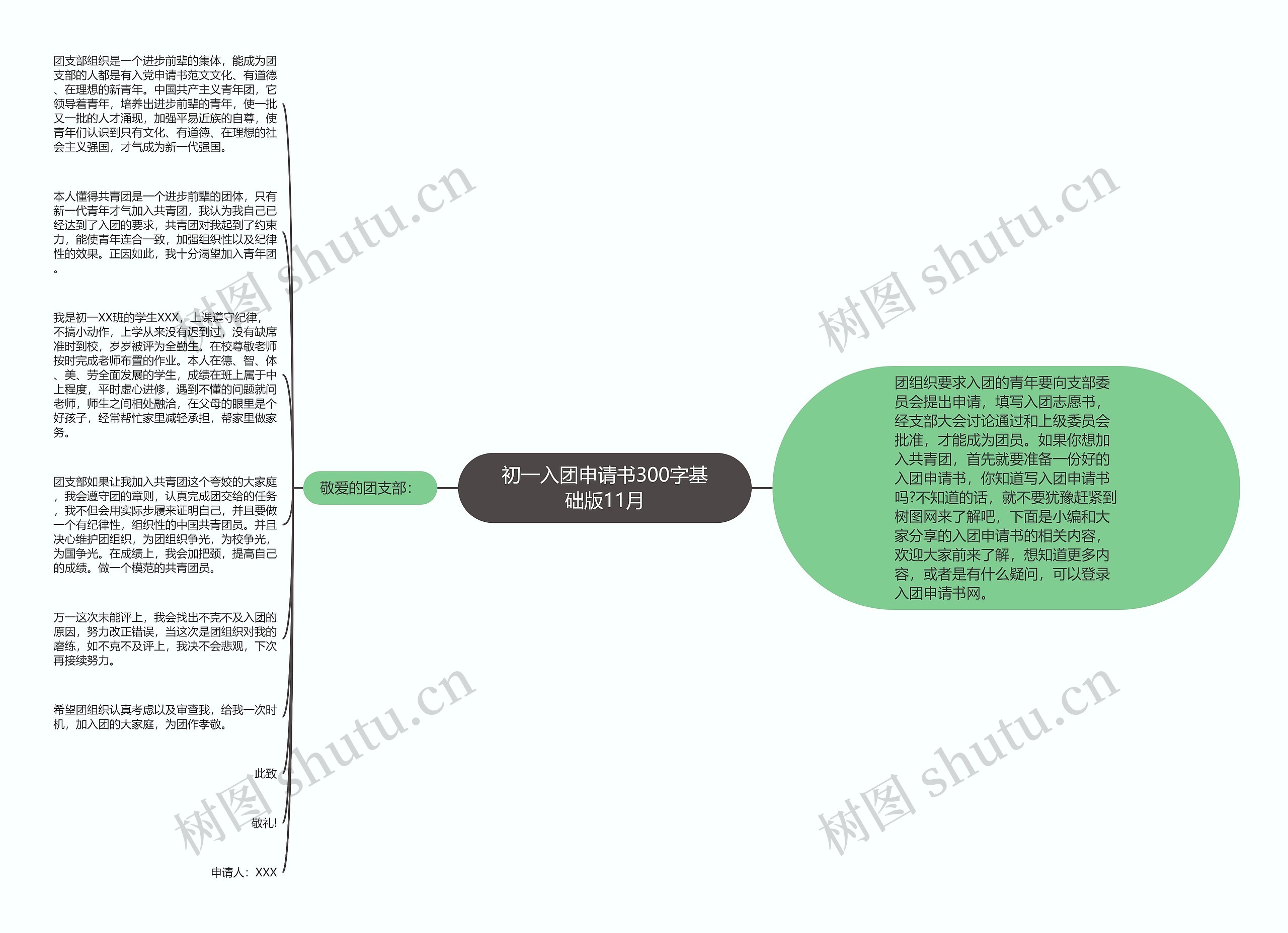 初一入团申请书300字基础版11月思维导图