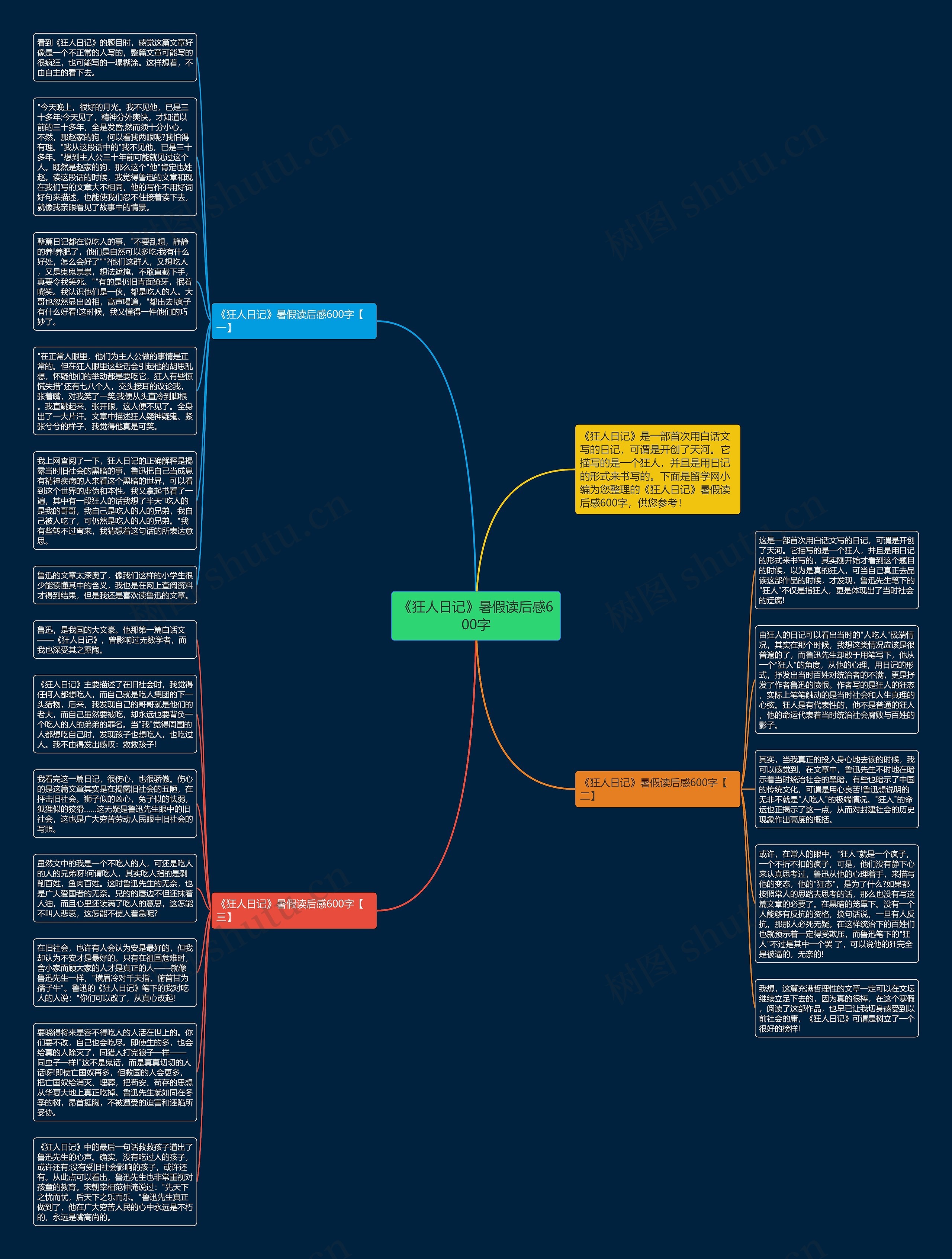 《狂人日记》暑假读后感600字思维导图