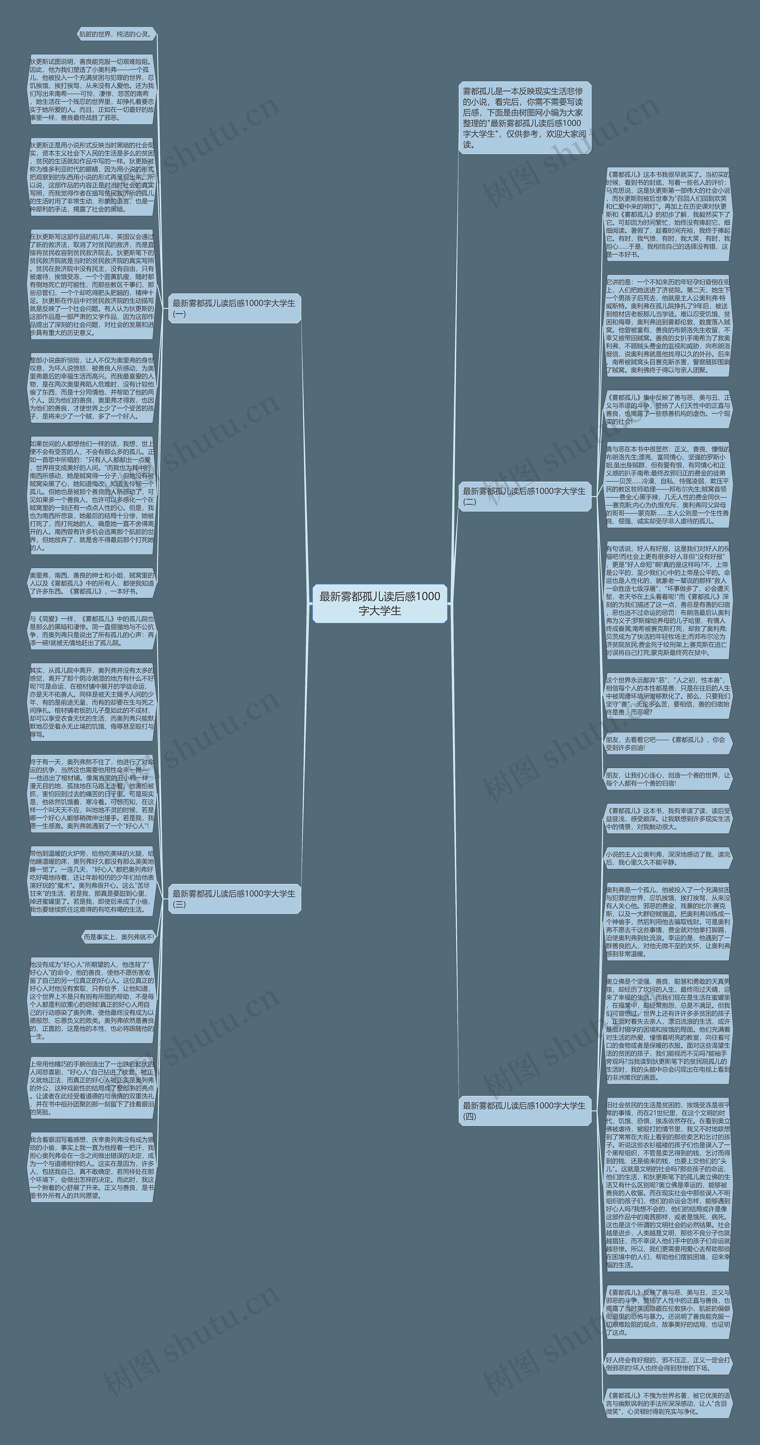 最新雾都孤儿读后感1000字大学生思维导图
