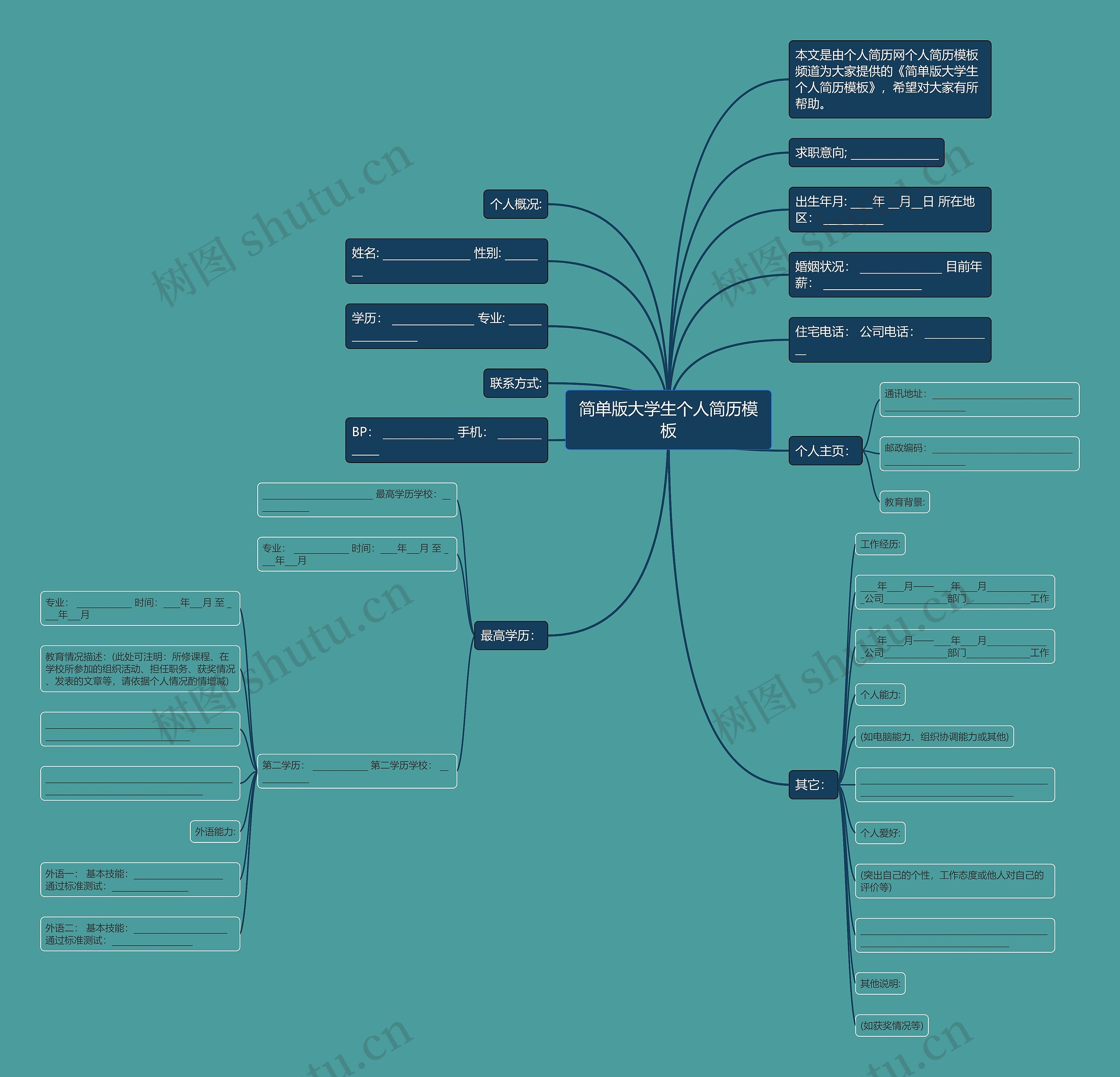 简单版大学生个人简历思维导图