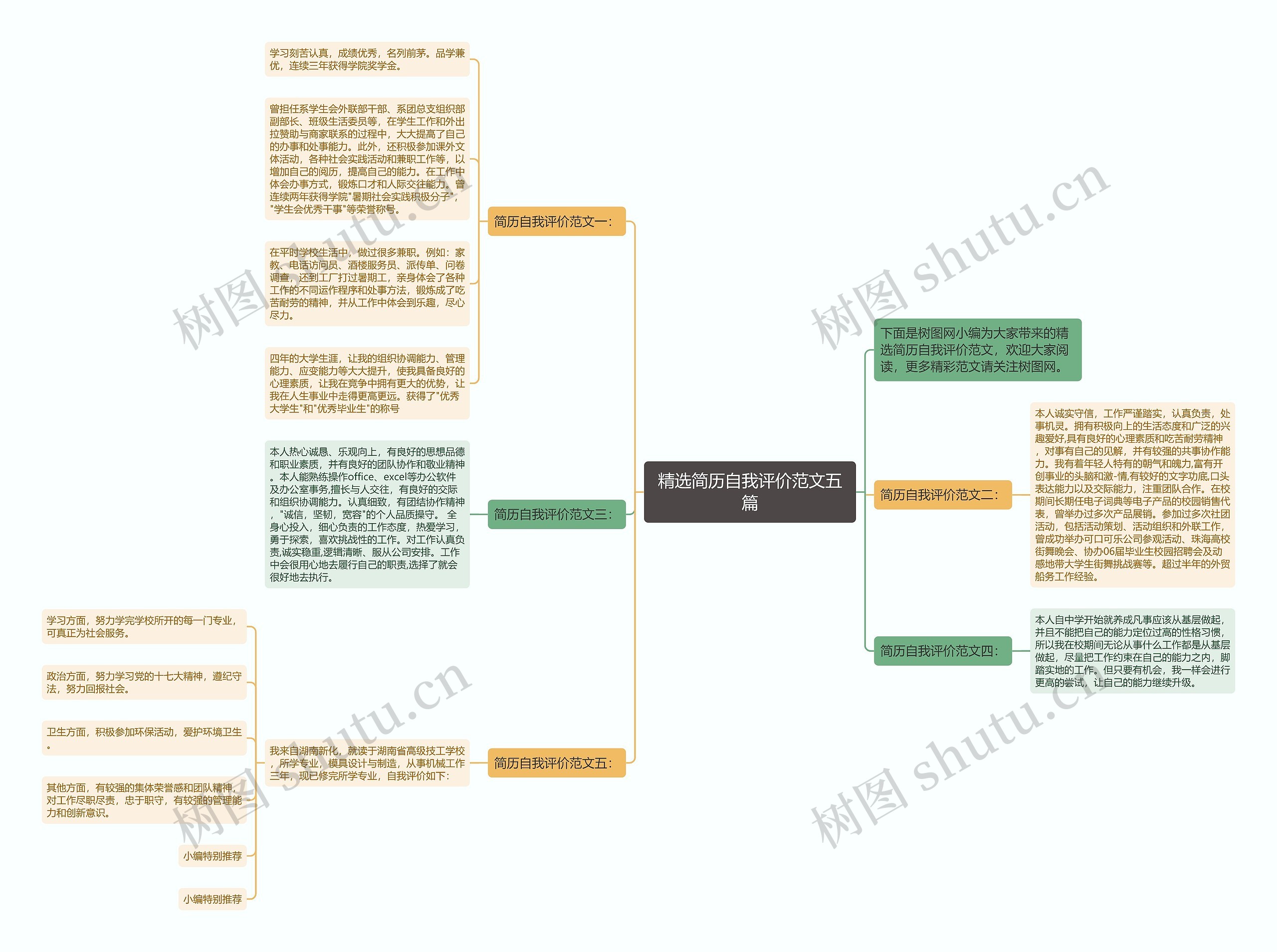 精选简历自我评价范文五篇思维导图