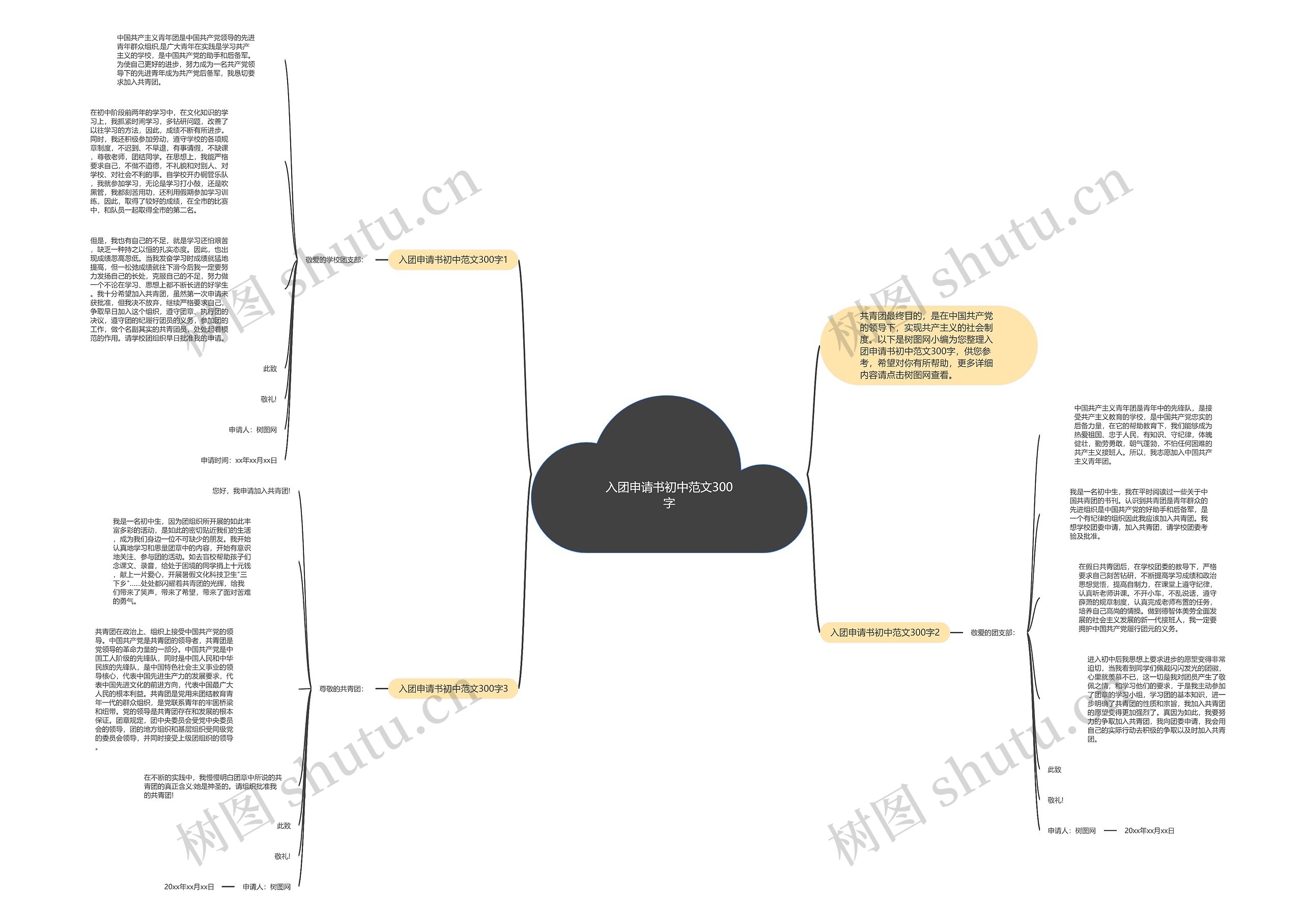 入团申请书初中范文300字思维导图
