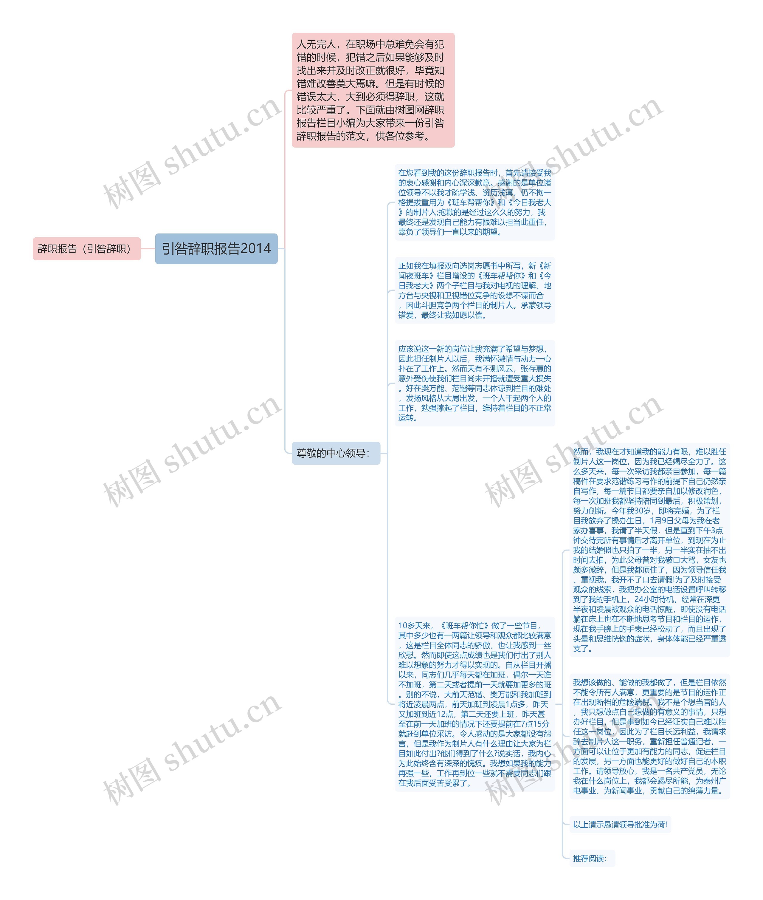 引咎辞职报告2014思维导图