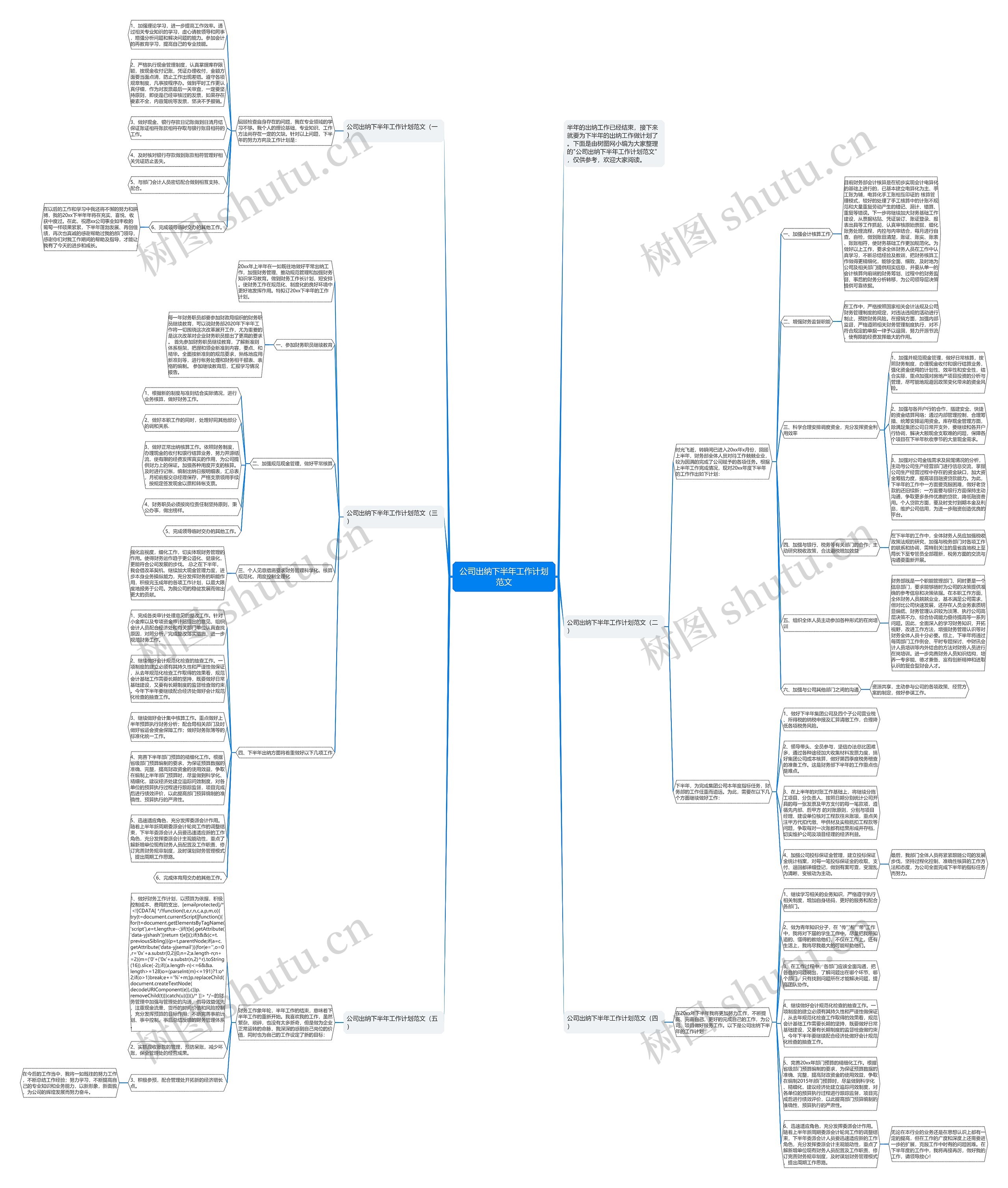 公司出纳下半年工作计划范文思维导图