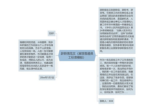 辞职信范文（宾馆普通员工标准模板）