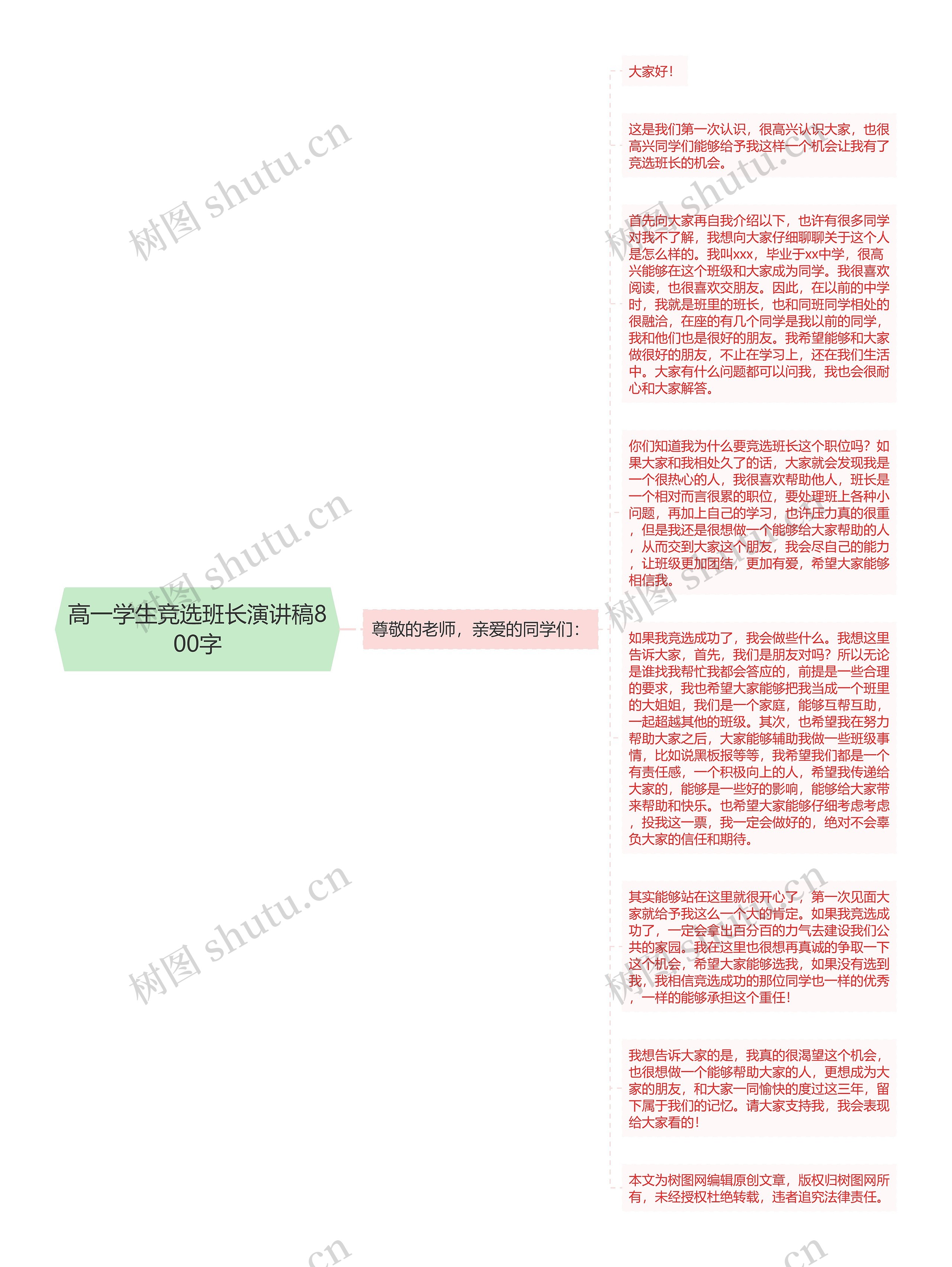 高一学生竞选班长演讲稿800字思维导图