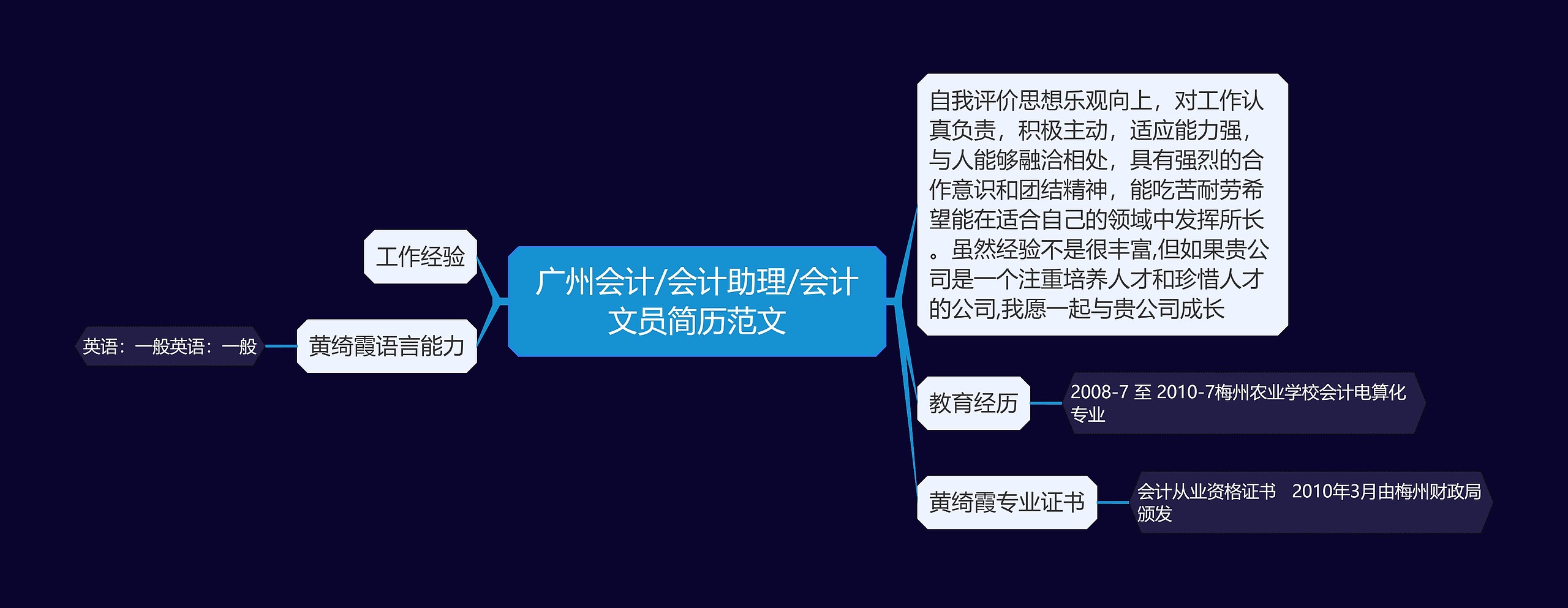 广州会计/会计助理/会计文员简历范文