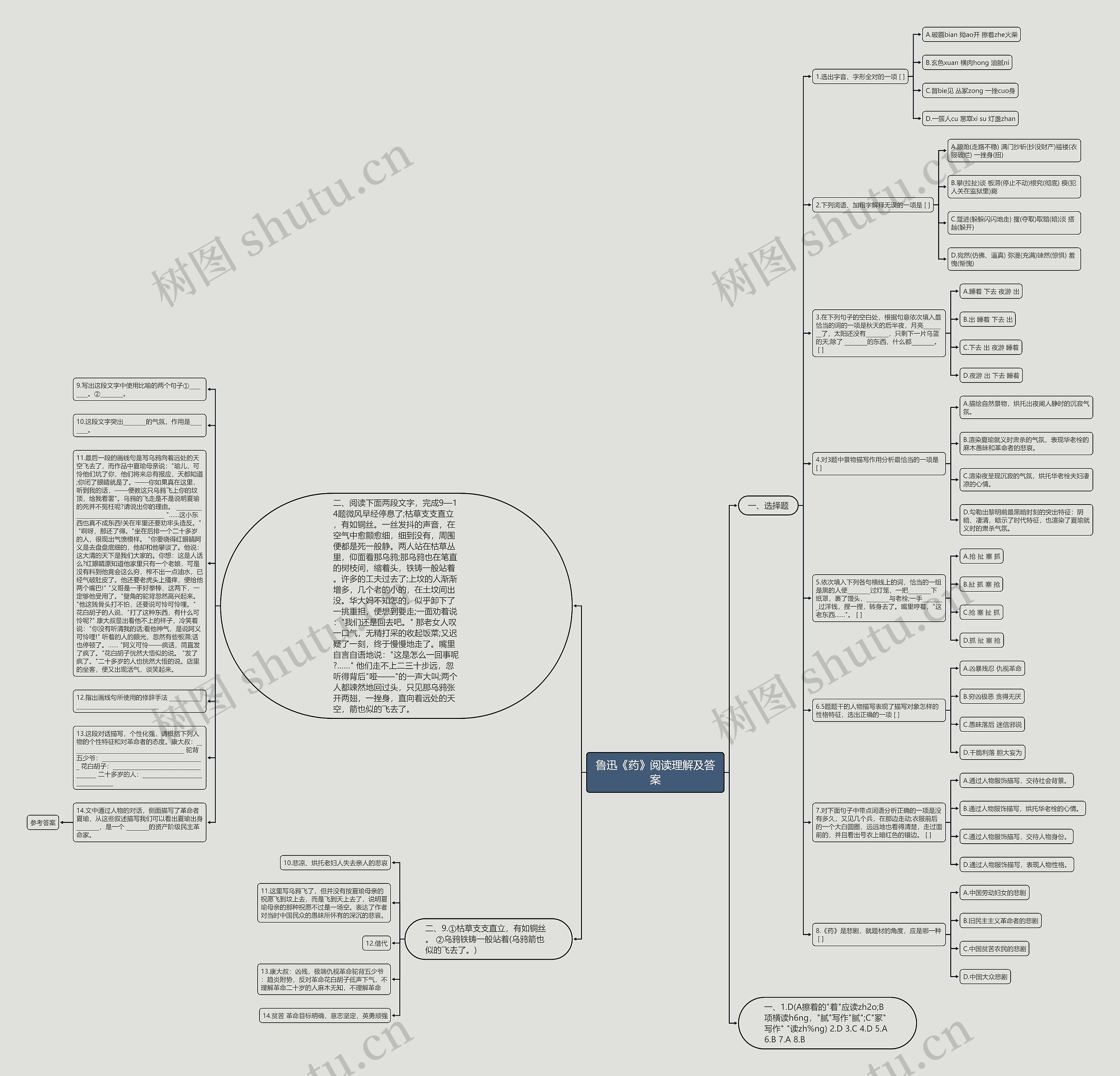 鲁迅《药》阅读理解及答案思维导图高清图 鲁迅《药》阅读理解及答案思维导图