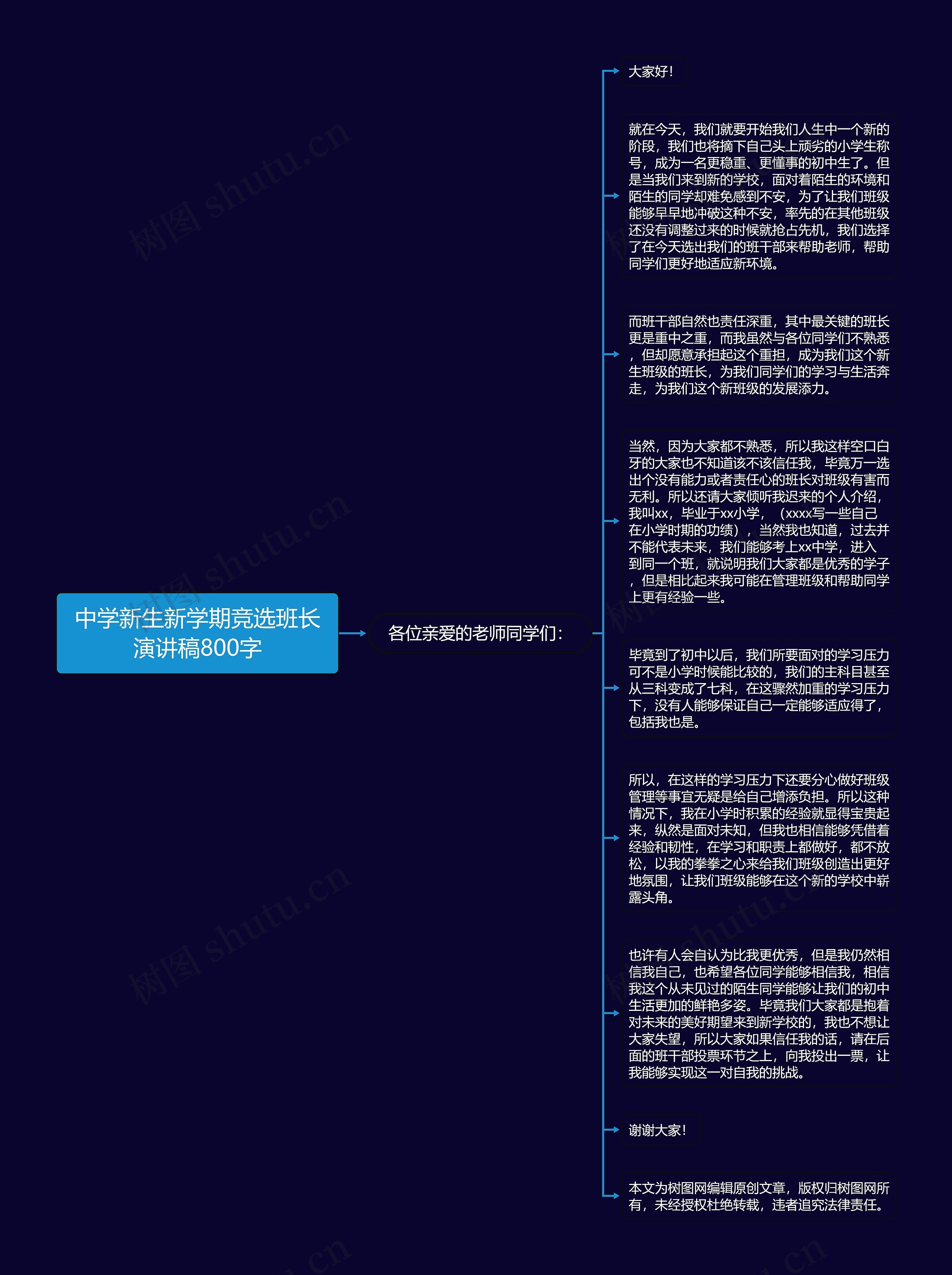 中学新生新学期竞选班长演讲稿800字思维导图