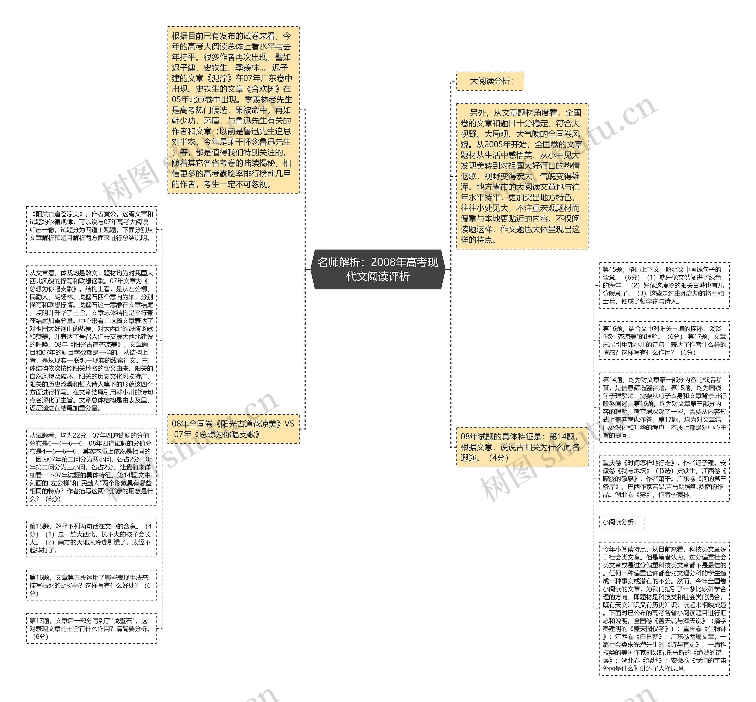 名师解析：2008年高考现代文阅读评析思维导图