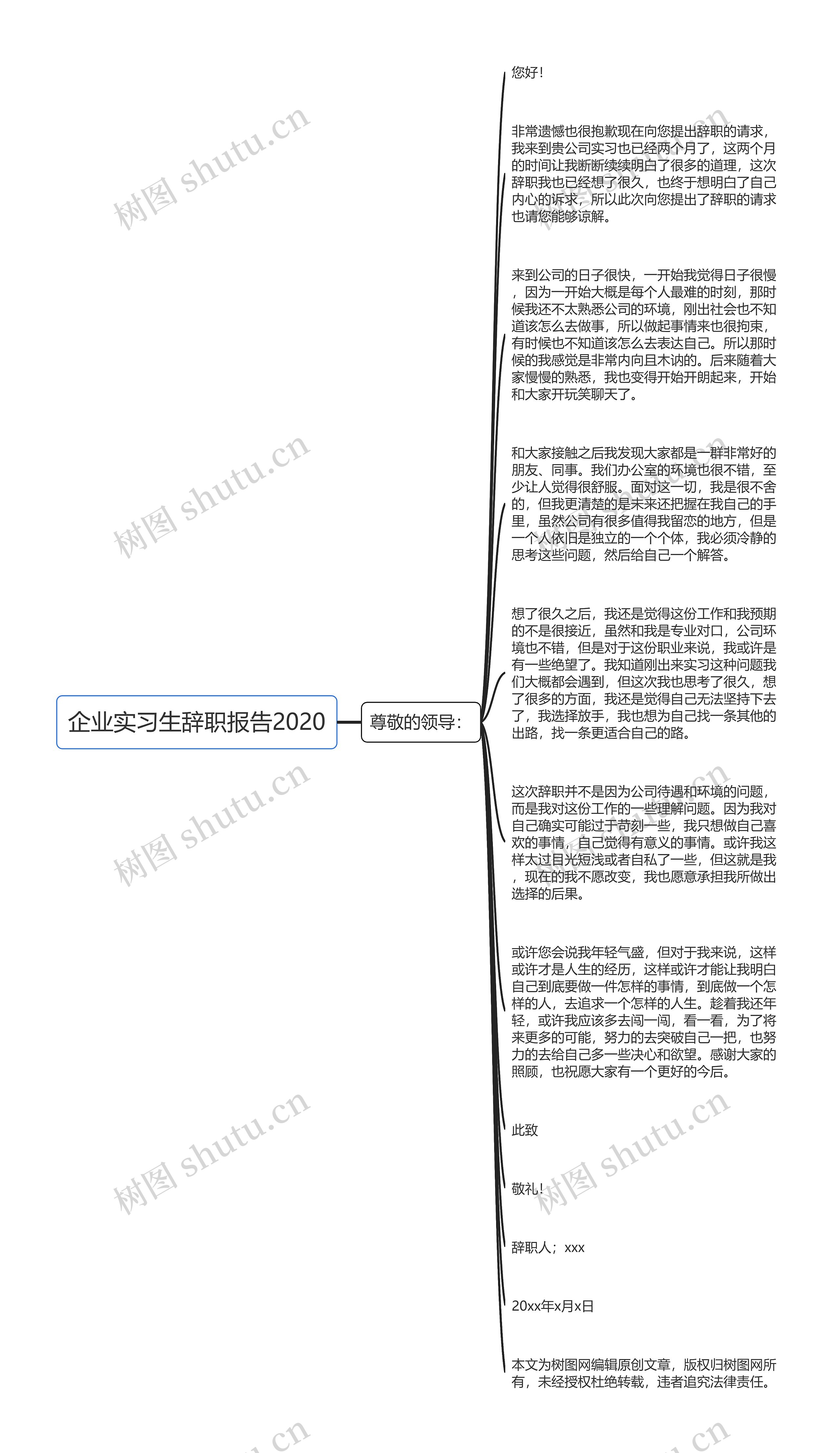 企业实习生辞职报告2020思维导图