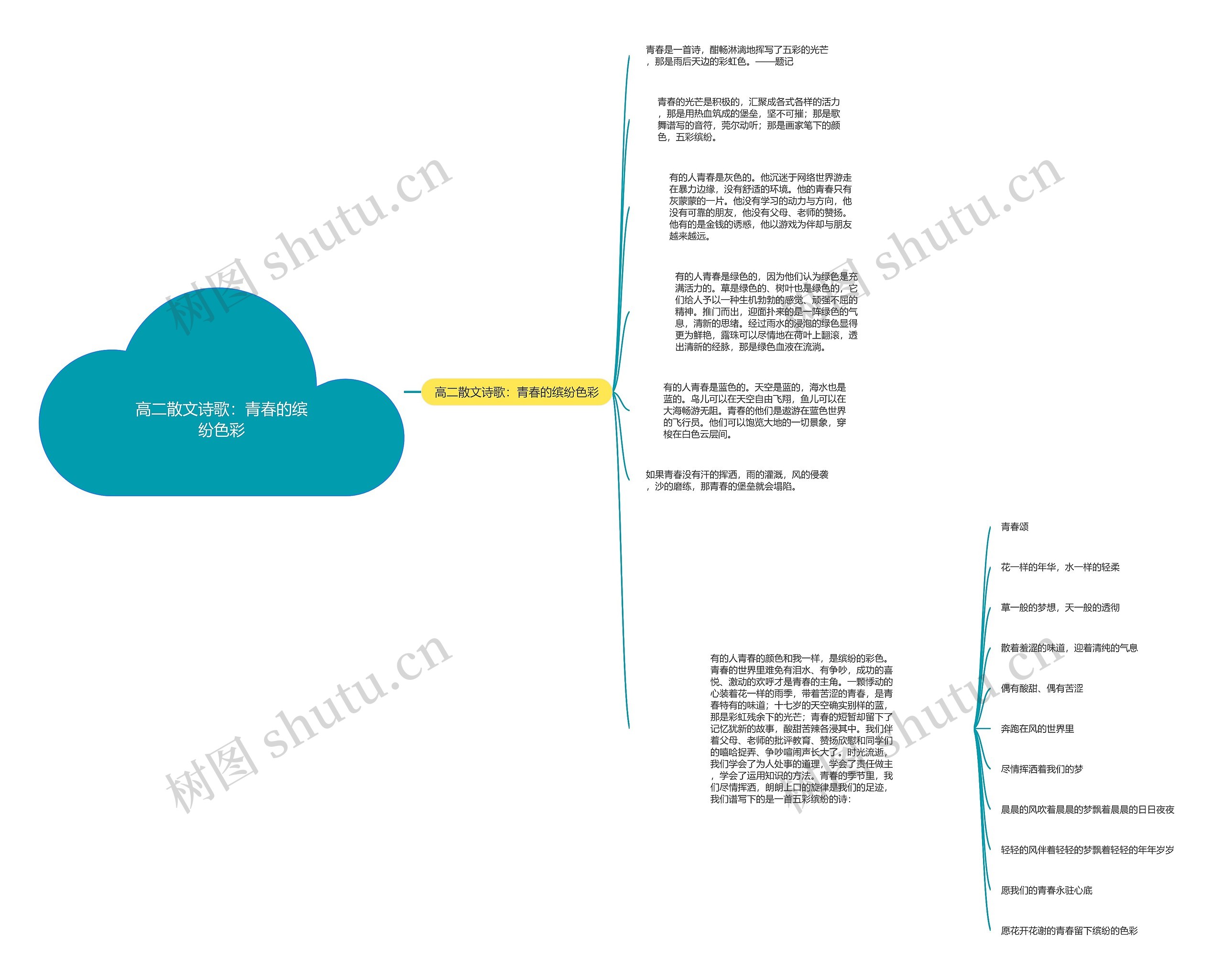 高二散文诗歌：青春的缤纷色彩思维导图