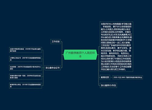 广州数学教师个人简历样本思维导图