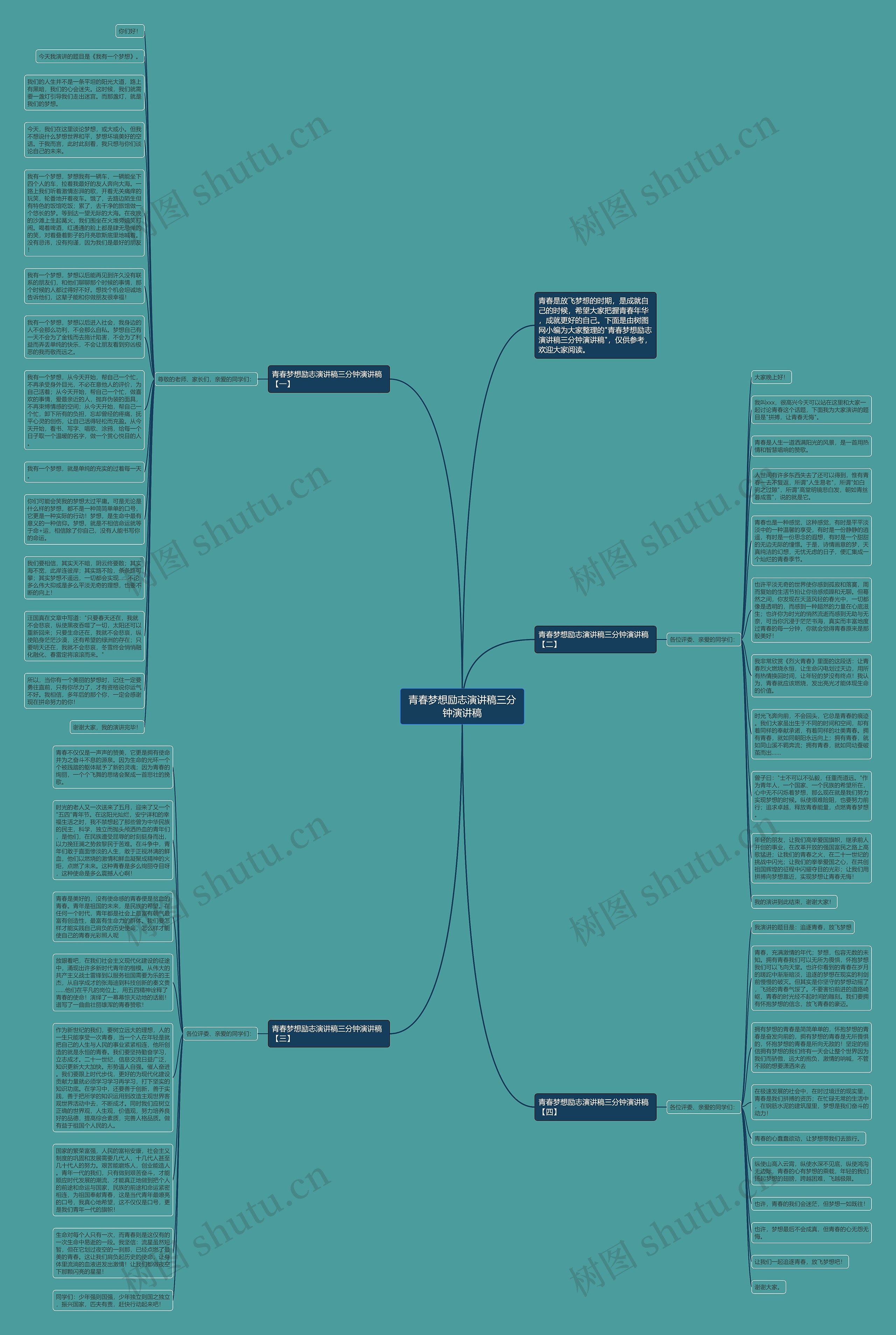 青春梦想励志演讲稿三分钟演讲稿思维导图