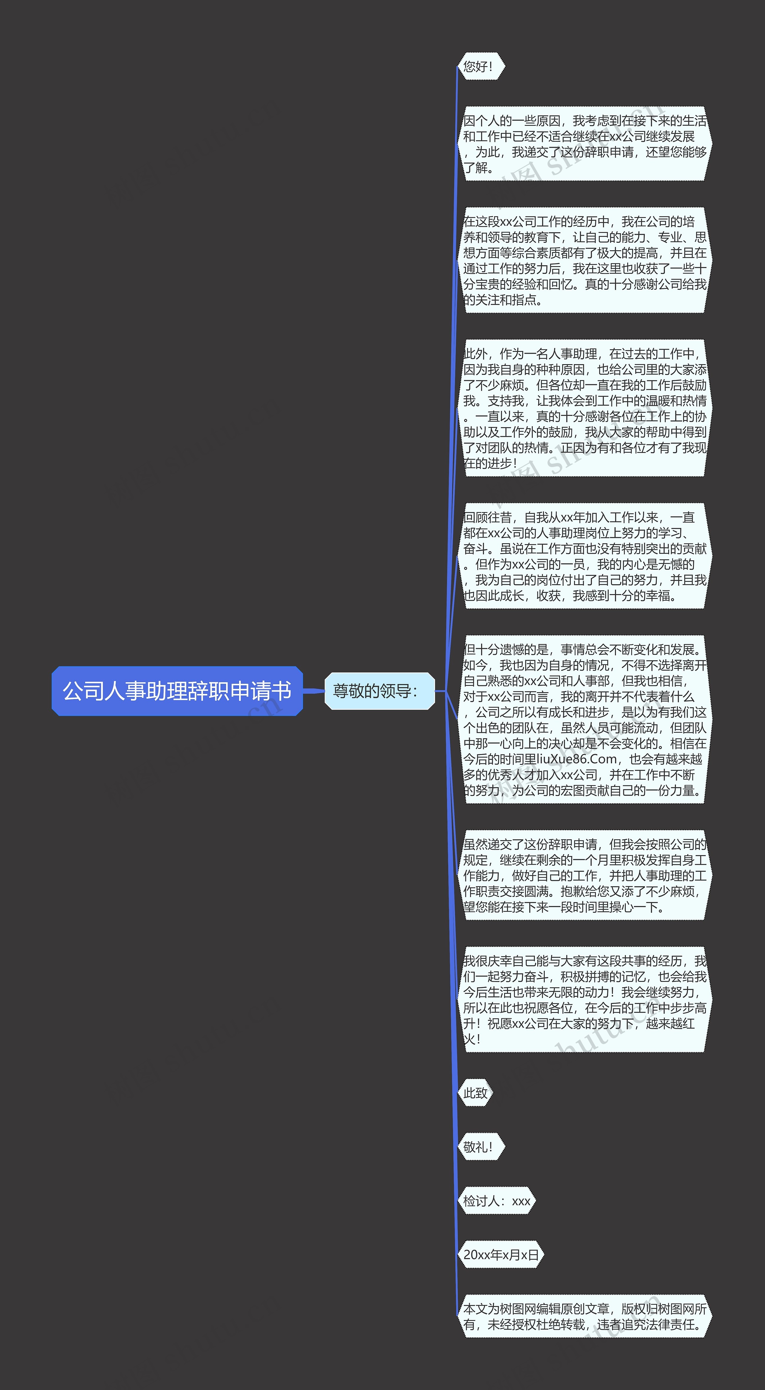 公司人事助理辞职申请书思维导图