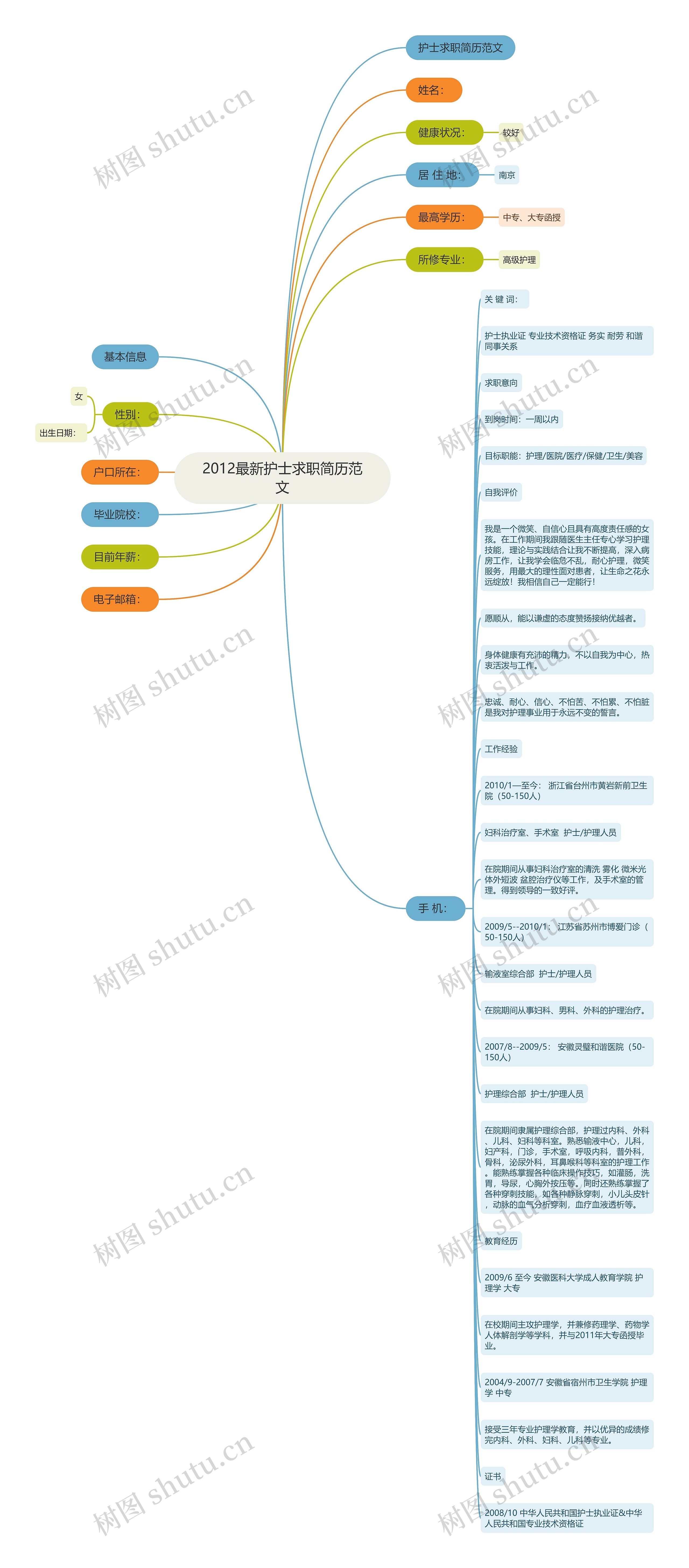 2012最新护士求职简历范文思维导图