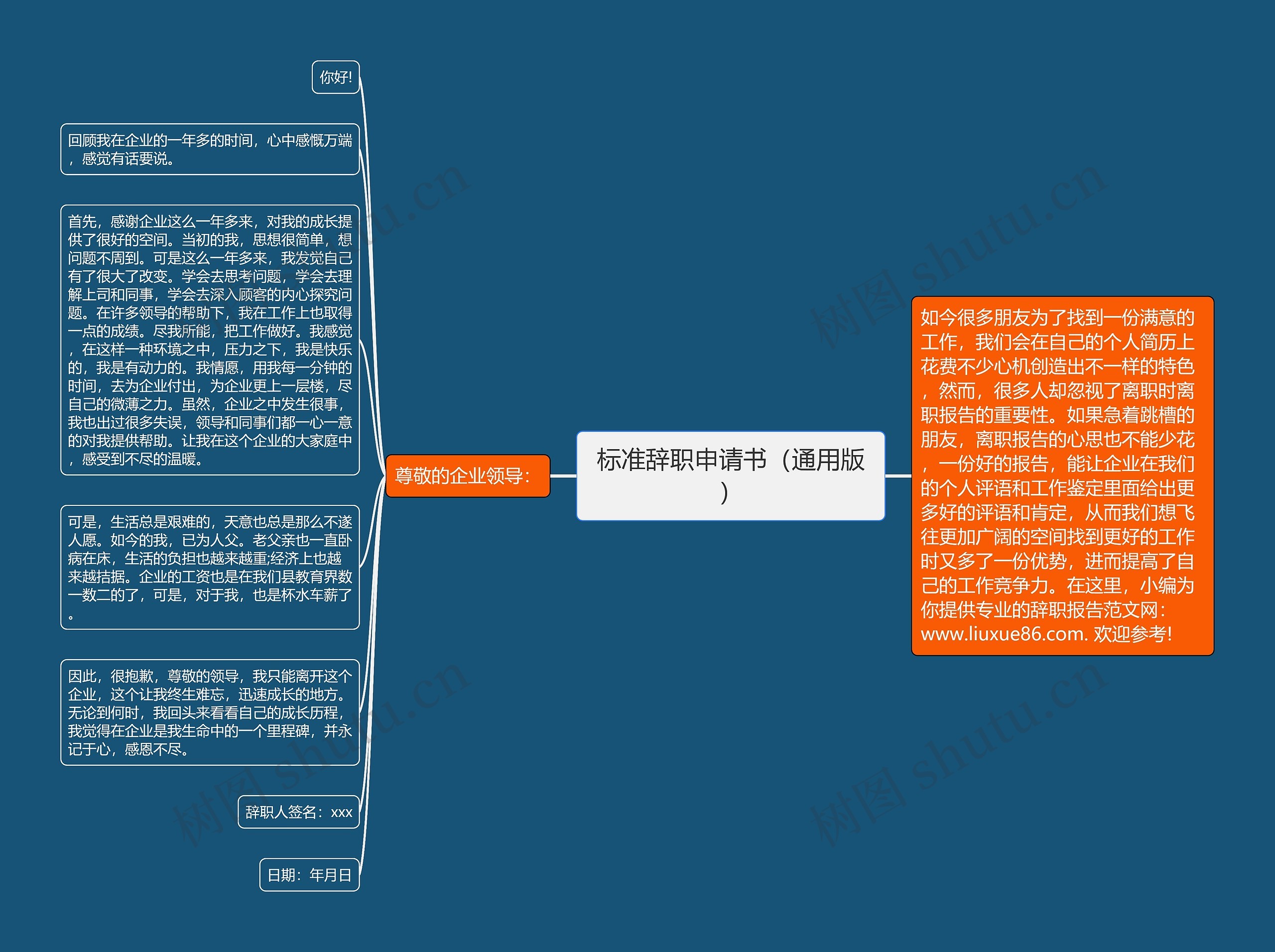 标准辞职申请书（通用版）思维导图