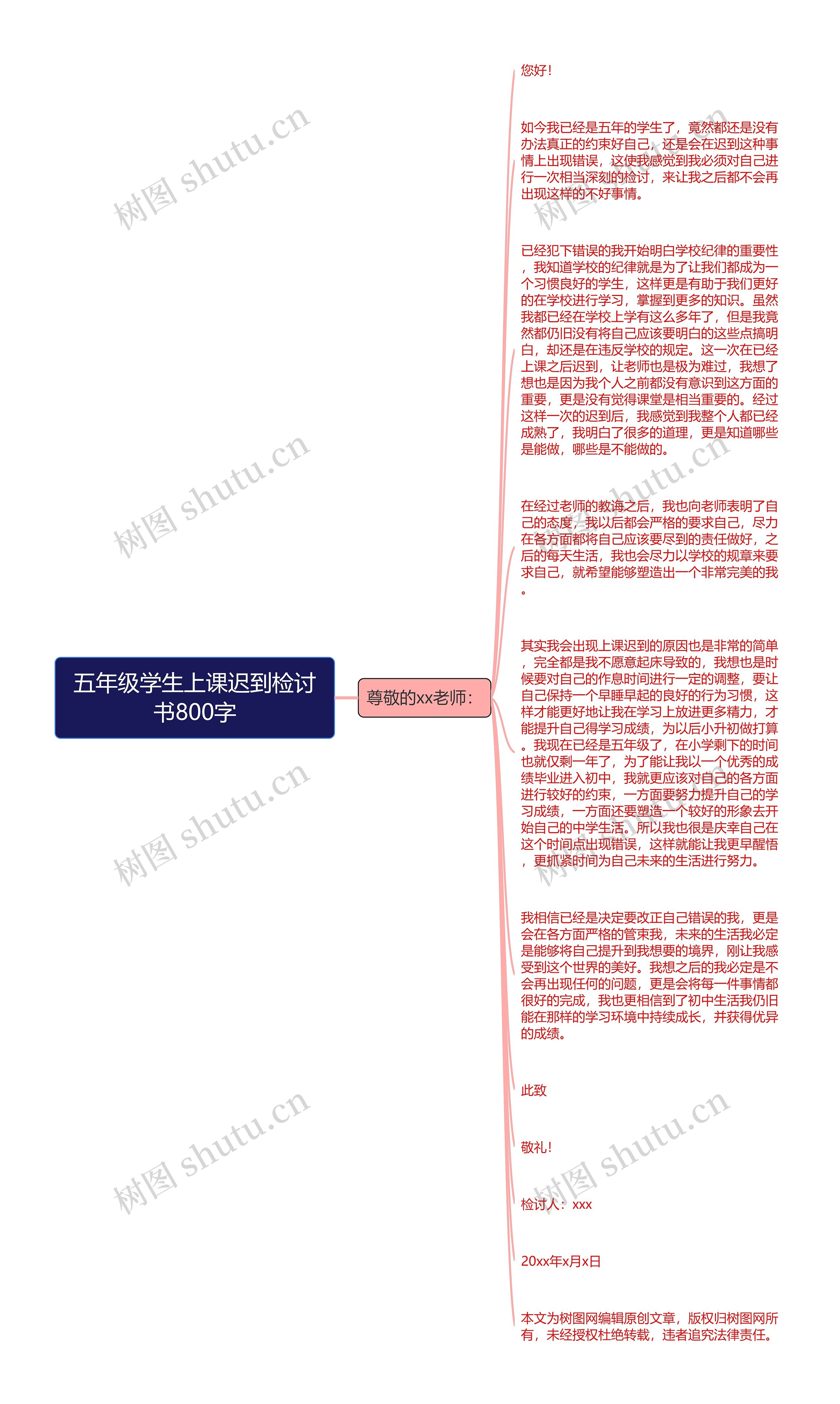 五年级学生上课迟到检讨书800字