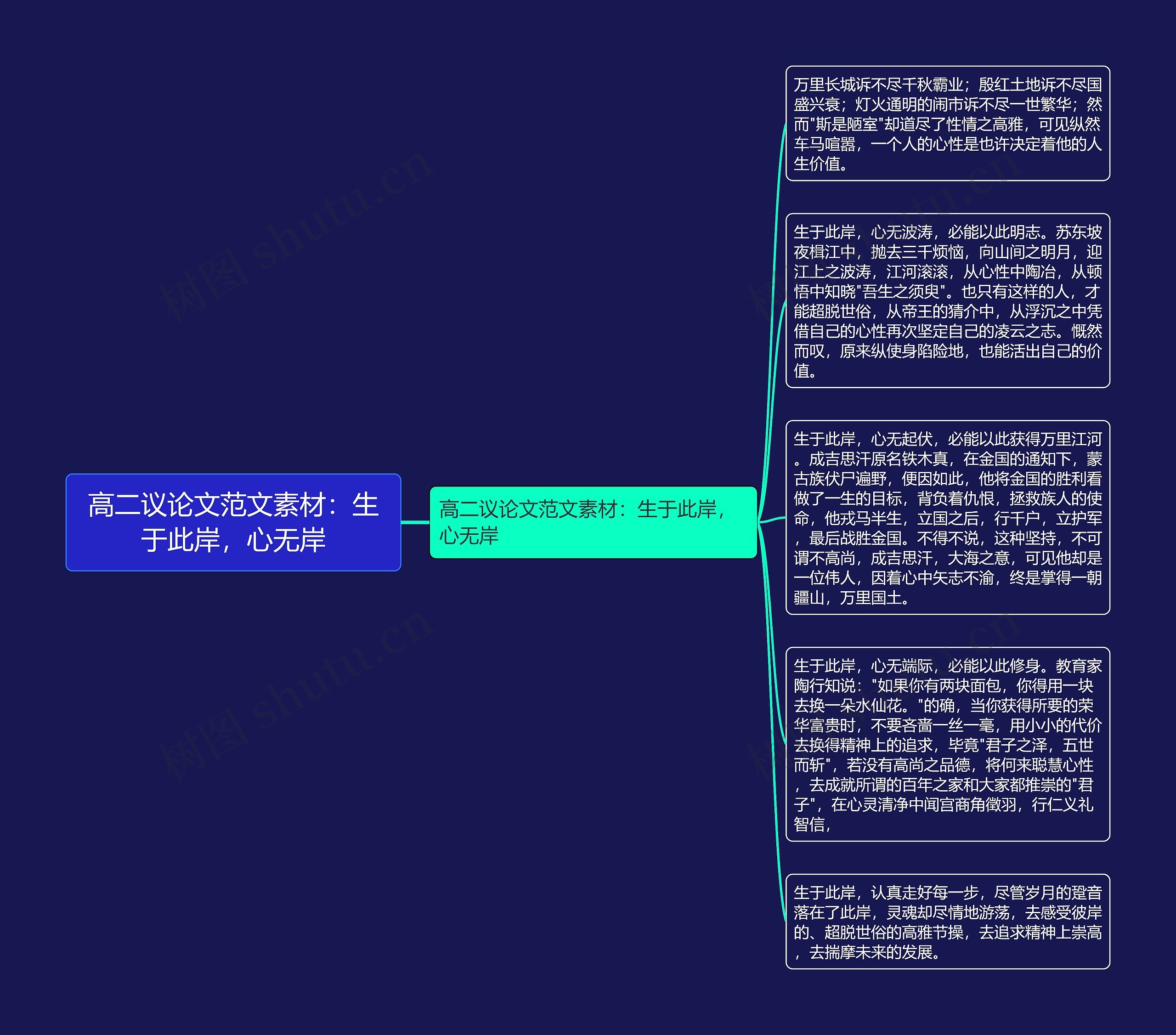 高二议论文范文素材：生于此岸，心无岸思维导图