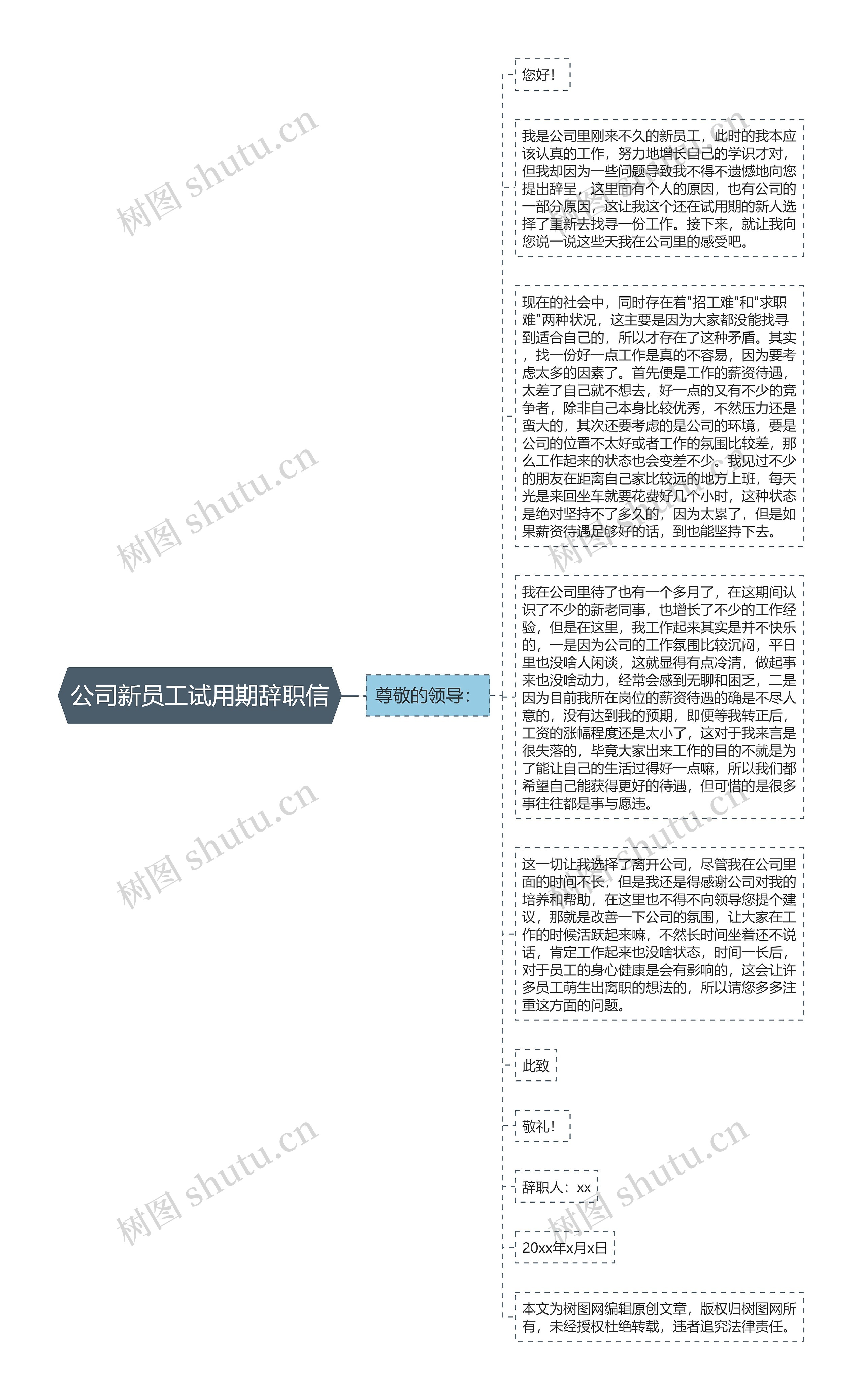 公司新员工试用期辞职信思维导图