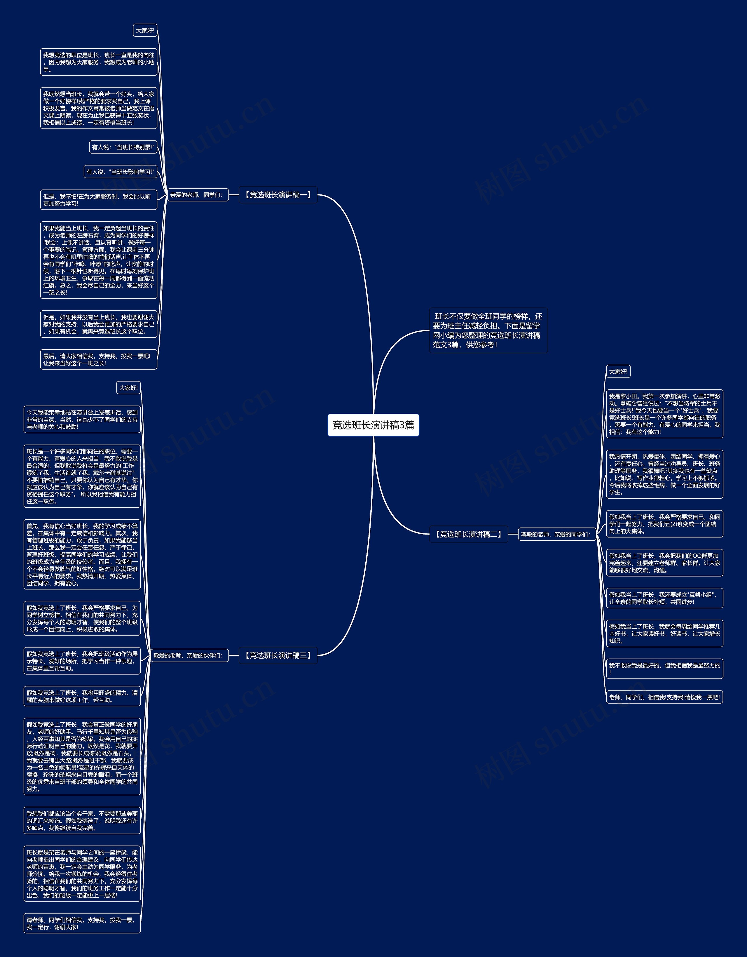 竞选班长演讲稿3篇思维导图