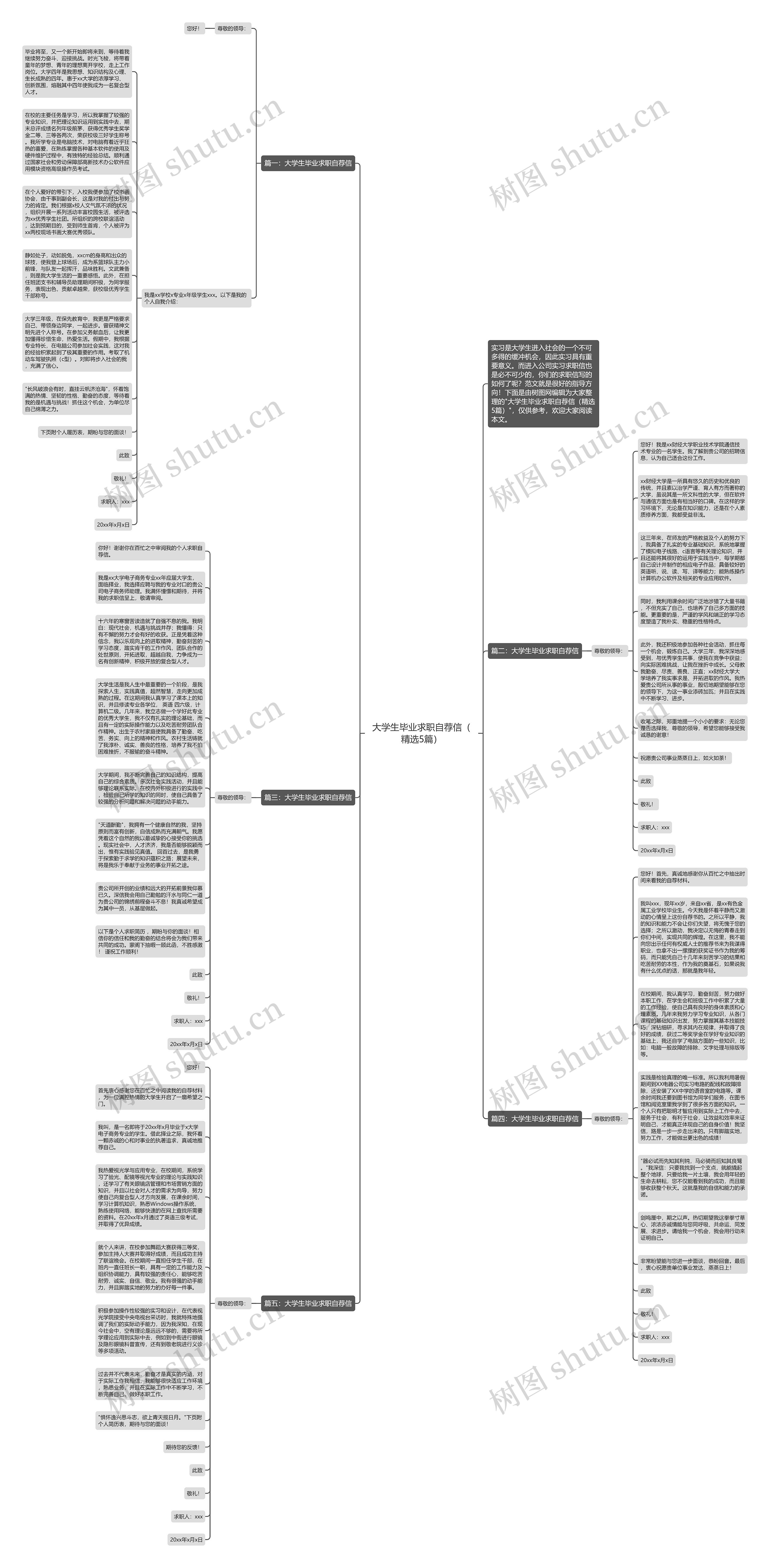 大学生毕业求职自荐信（精选5篇）思维导图