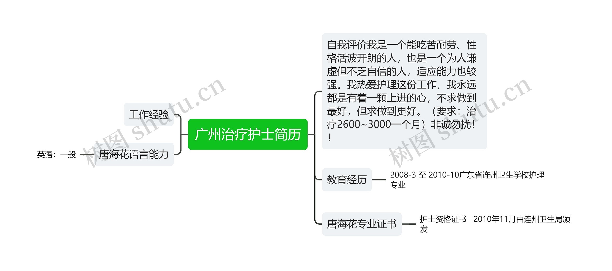 广州治疗护士简历思维导图