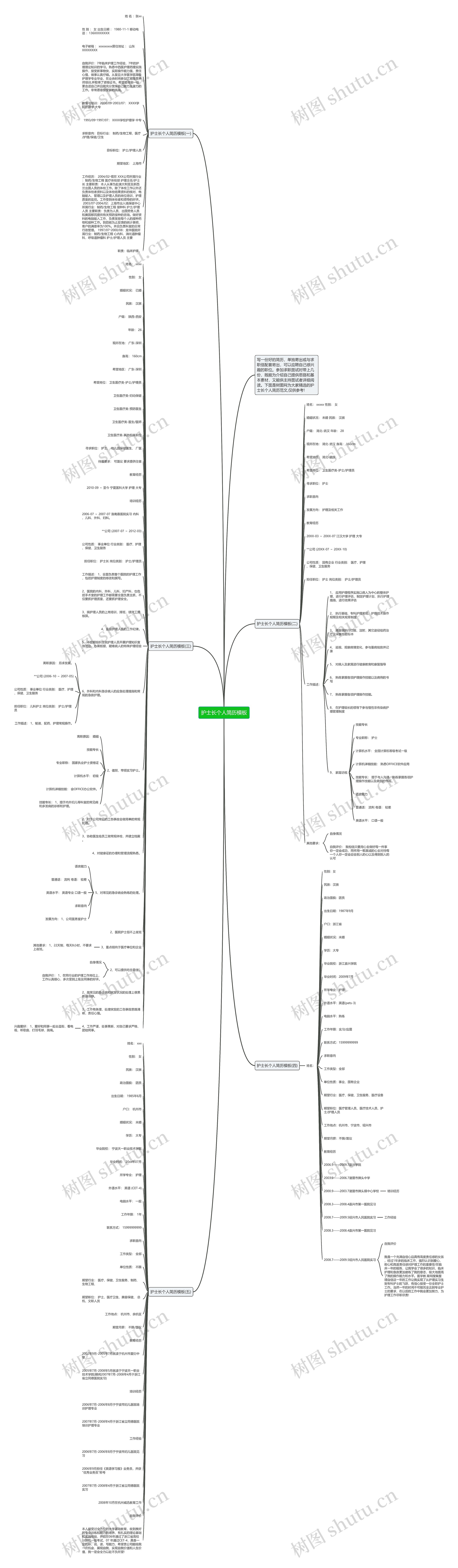 护士长个人简历思维导图