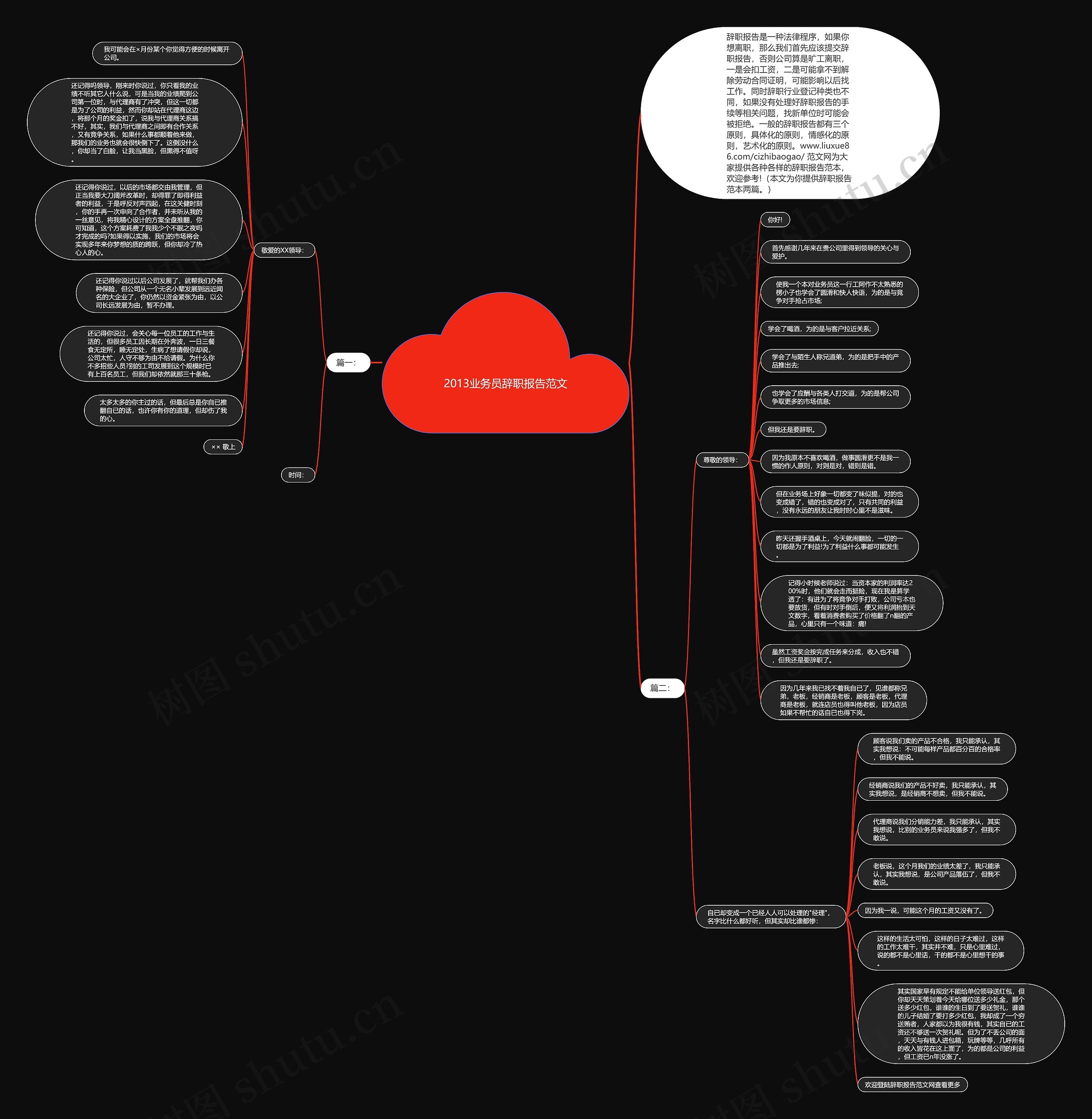 2013业务员辞职报告范文思维导图