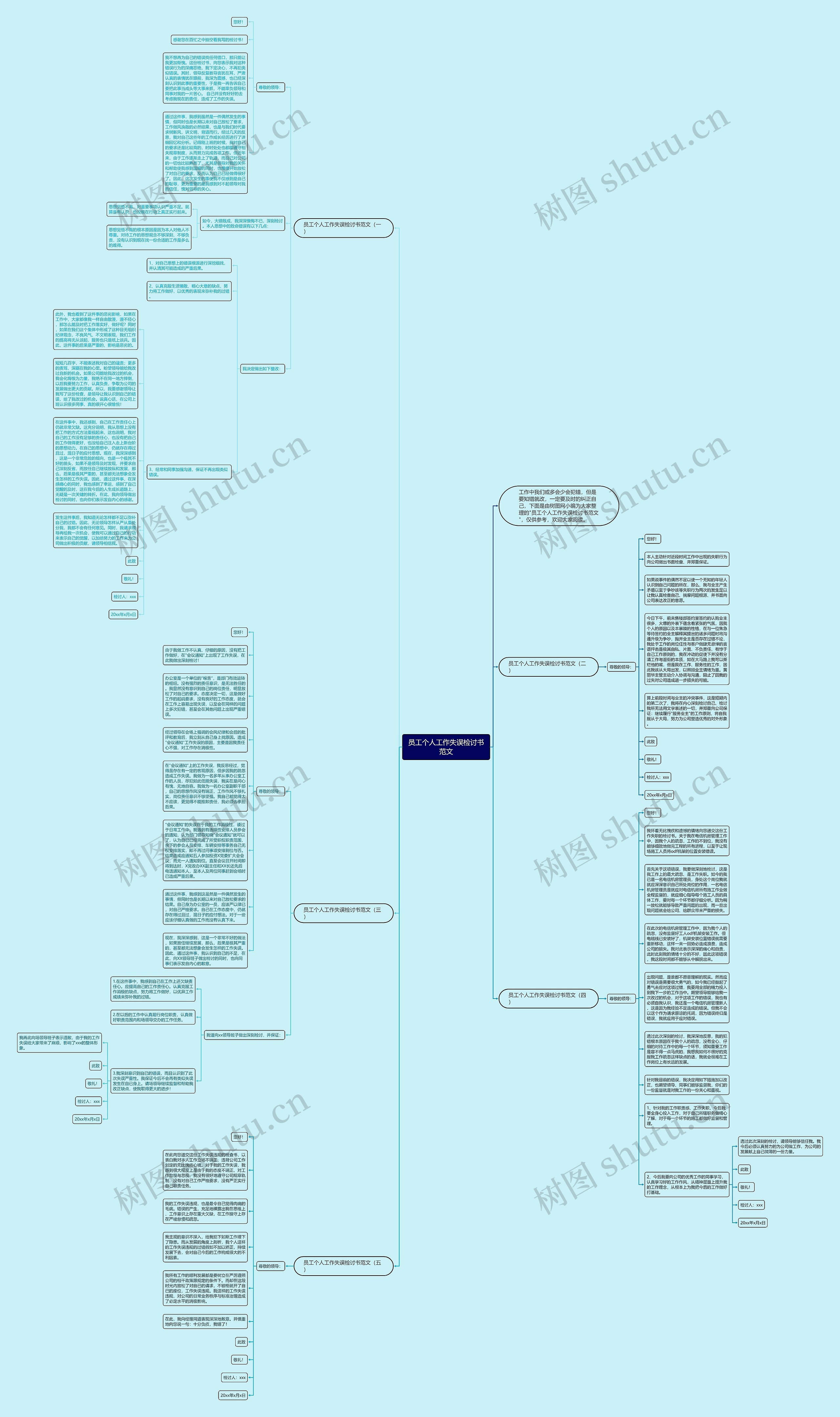 员工个人工作失误检讨书范文思维导图
