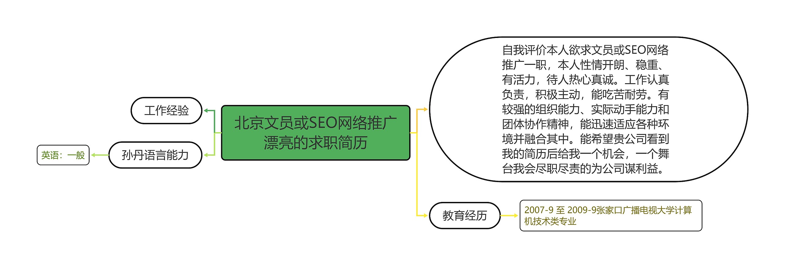 北京文员或SEO网络推广漂亮的求职简历思维导图