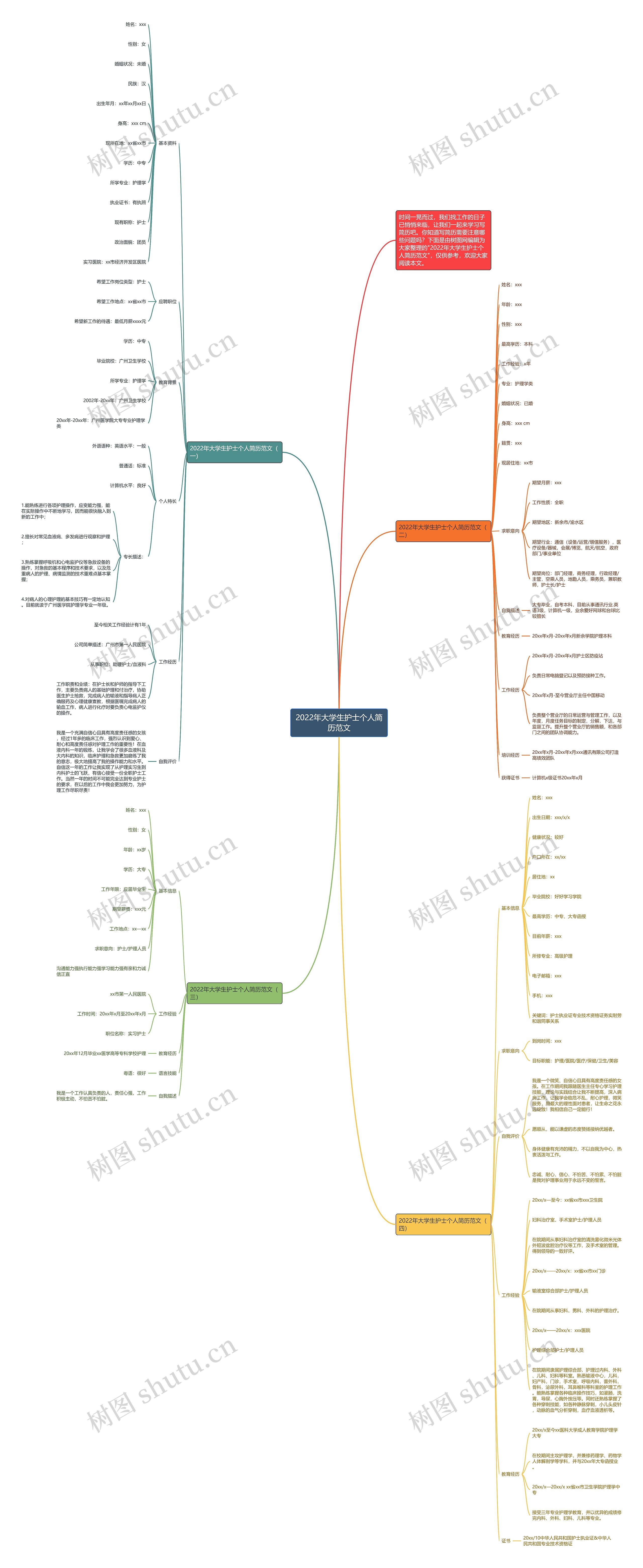 2022年大学生护士个人简历范文思维导图