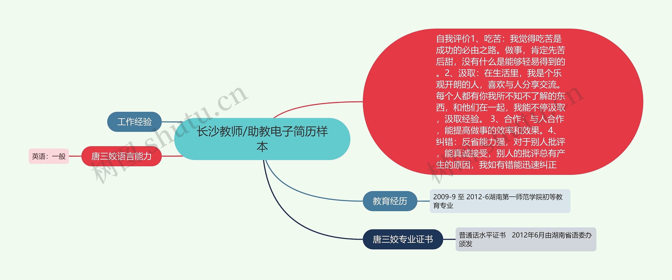 长沙教师/助教电子简历样本思维导图