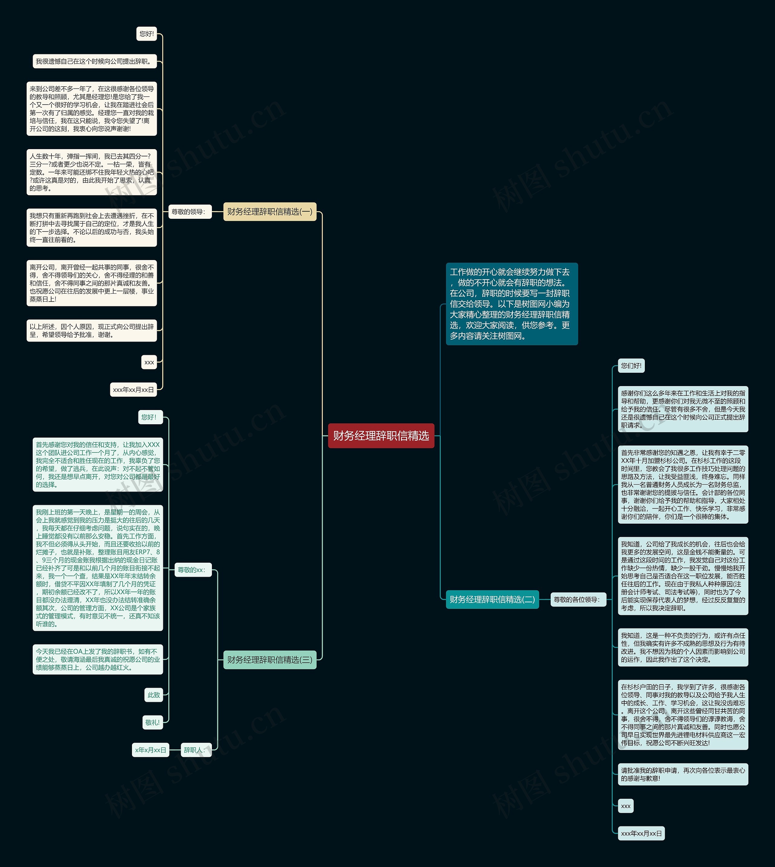 财务经理辞职信精选思维导图