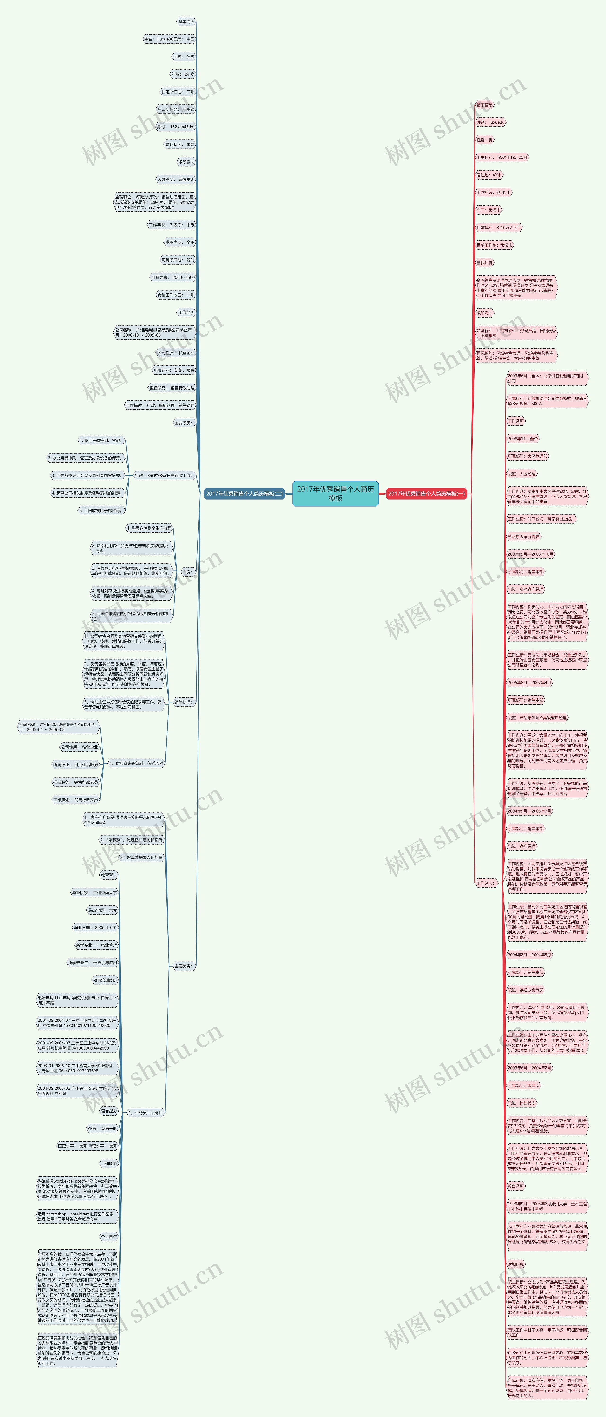 2017年优秀销售个人简历思维导图高清图 2017年优秀销售个人简历思维导图