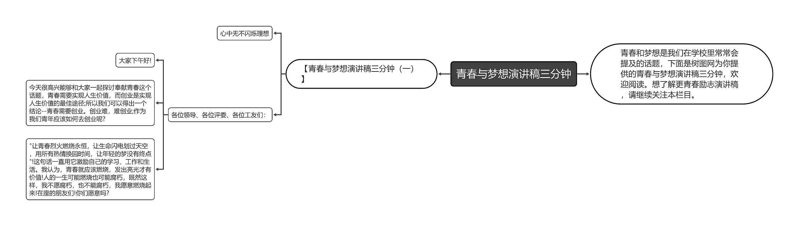 青春与梦想演讲稿三分钟思维导图