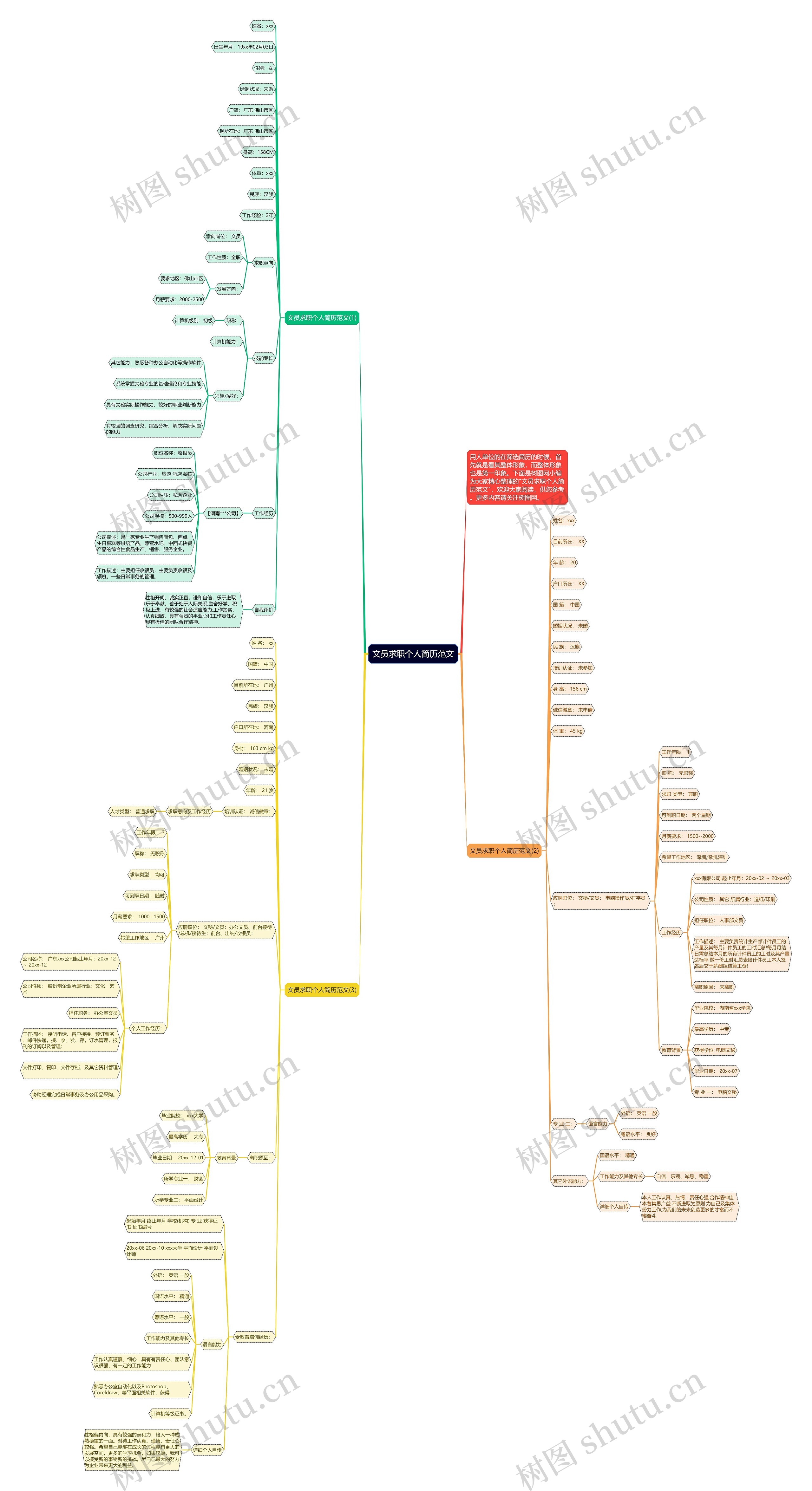 文员求职个人简历范文思维导图