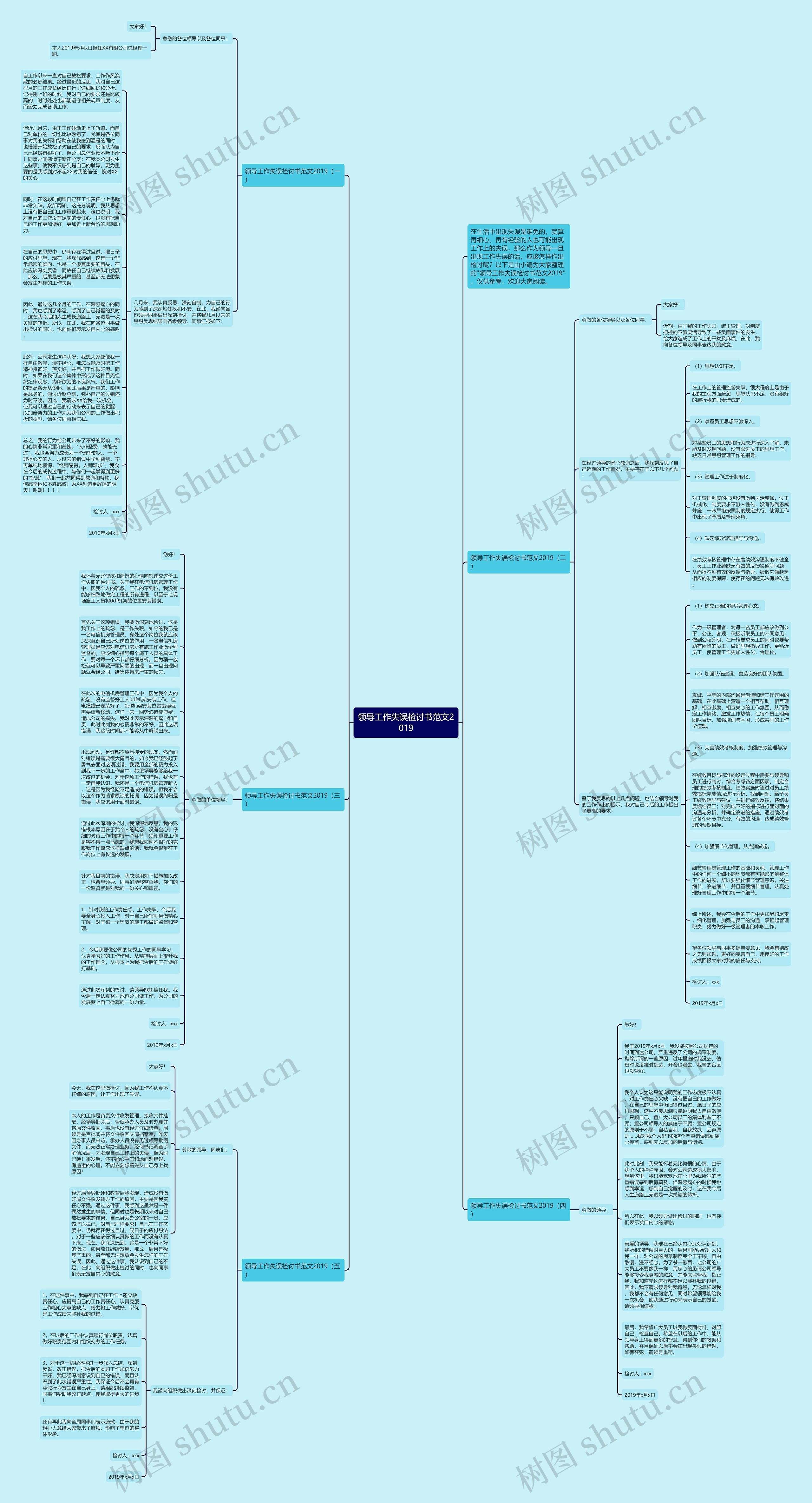 领导工作失误检讨书范文2019思维导图